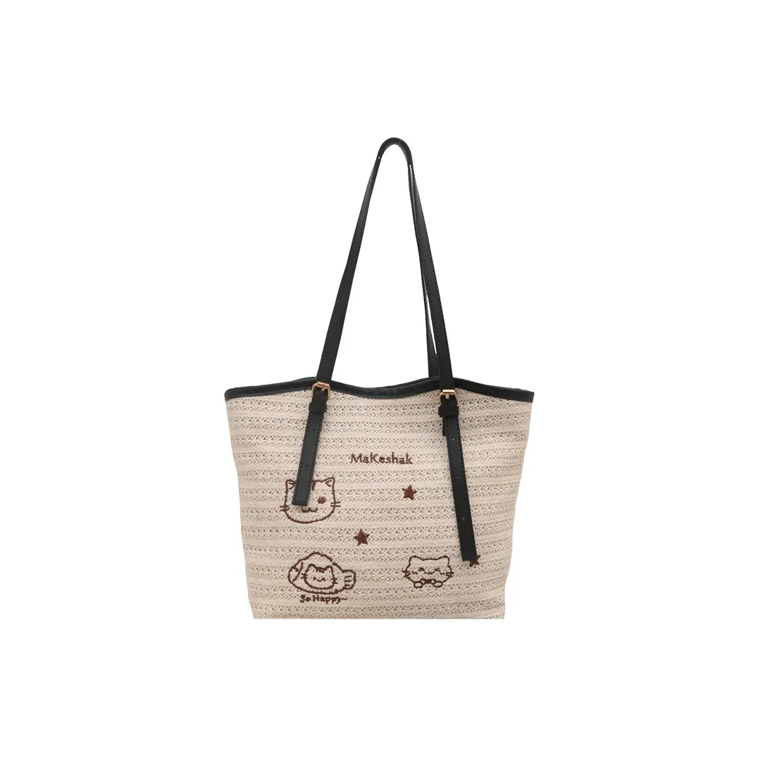 DALO Плетеная соломенная сумка через плечо Стандартная Женская Черная Белая Кофейная