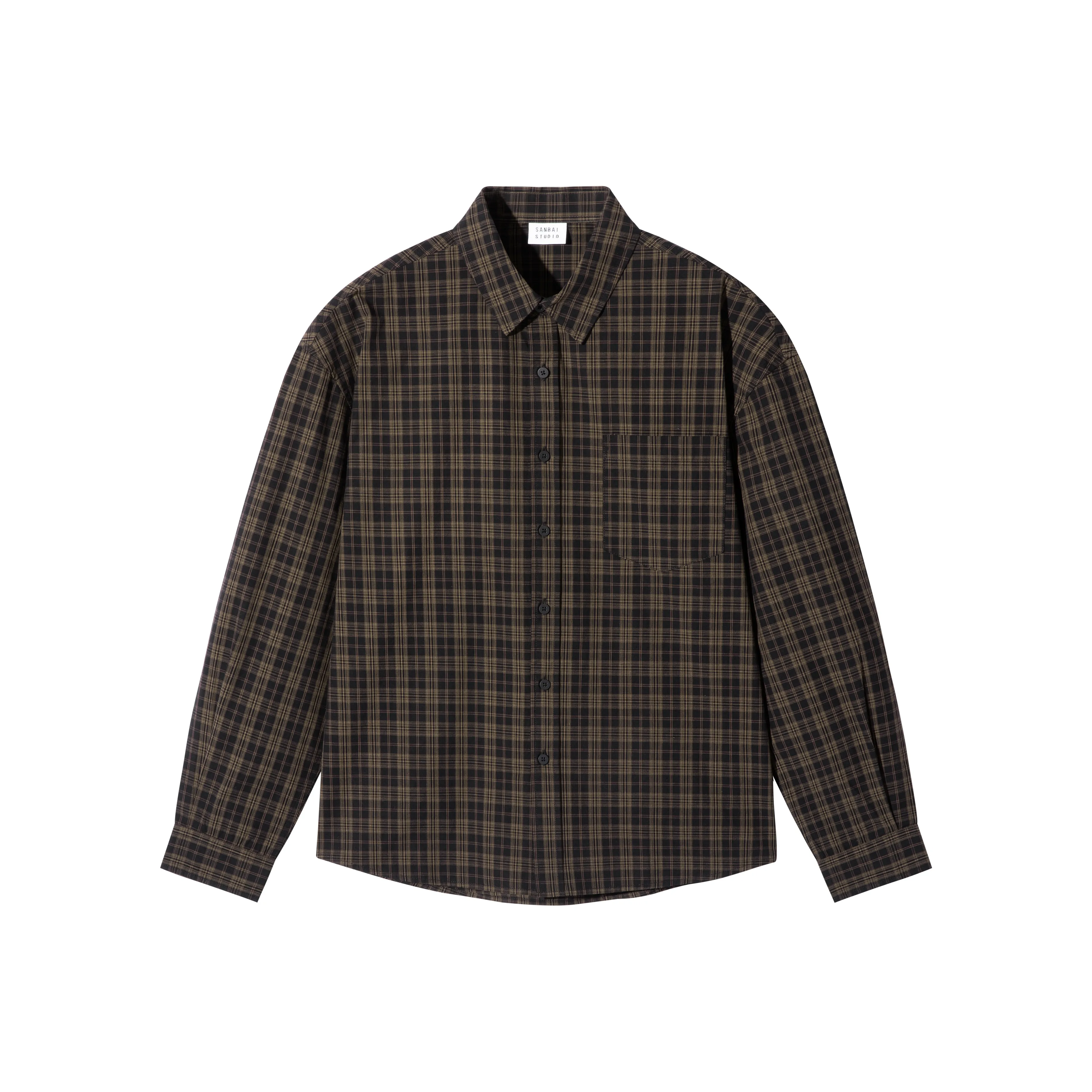 SANBAI STUDIO Темно-коричневый клетчатый унисекс рубашки
