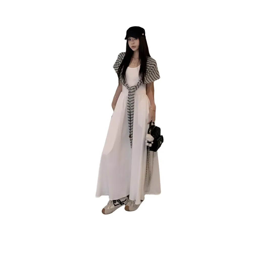 FINDSME GAGA Белый Комплект с Юбкой Платье-камзол + Шаль Женские Юбочные Комплекты