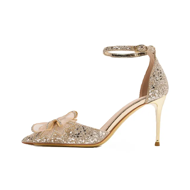 Imono Французский Заостренный носок Низкий вырез Роскошь Бант Элегантный Утонченный Романтический Банкет Узкий каблук Высокие каблуки 6 см 8 см Женские