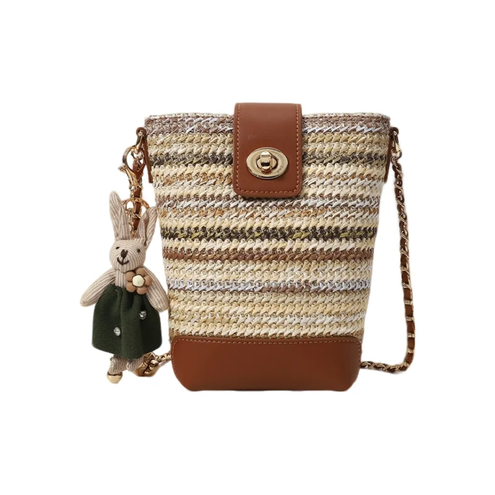 PAYOT Соломенная плетеная сумка через плечо с парчой Moon обычная женская коричневая