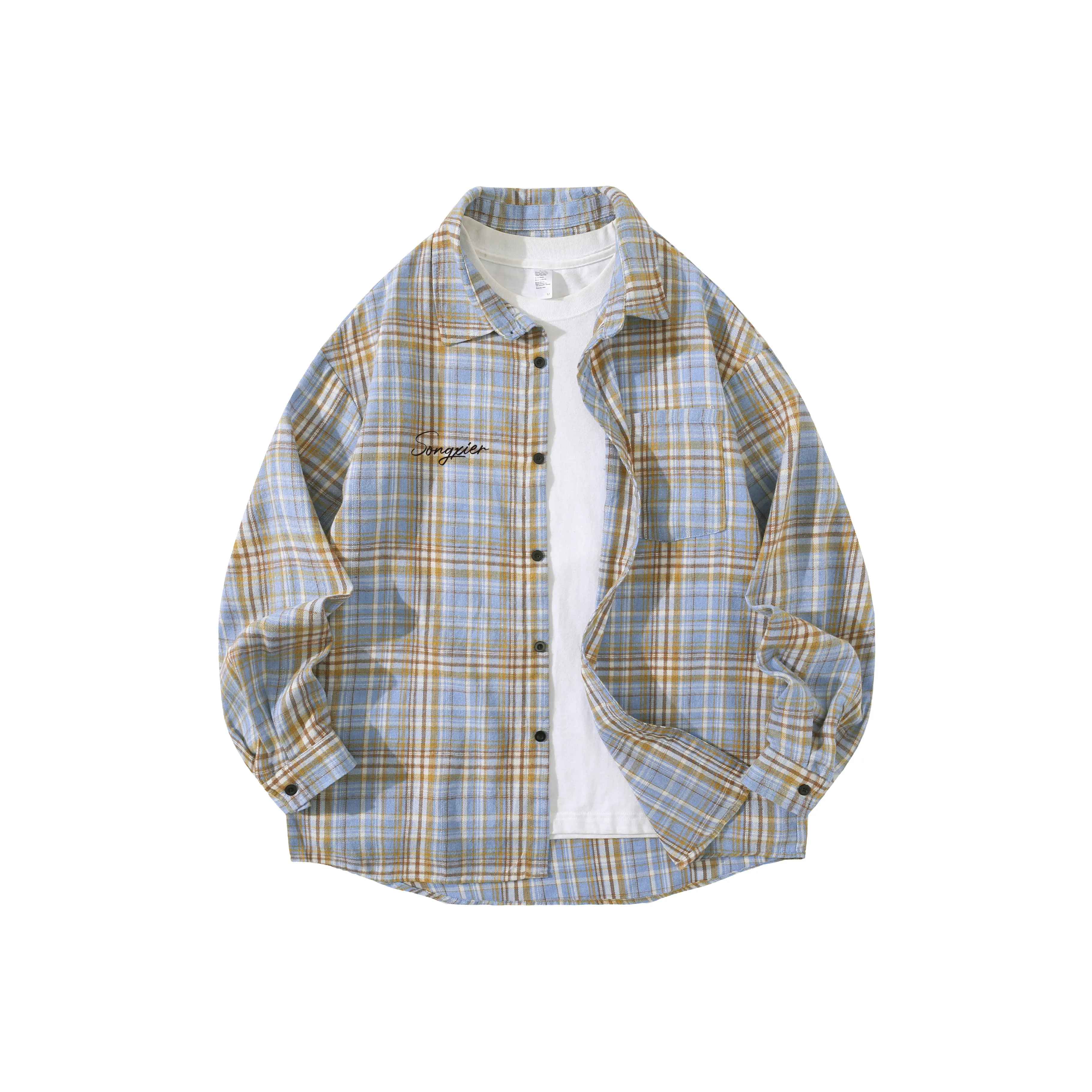 SONGXIER Желтая клетка Унисекс Рубашки