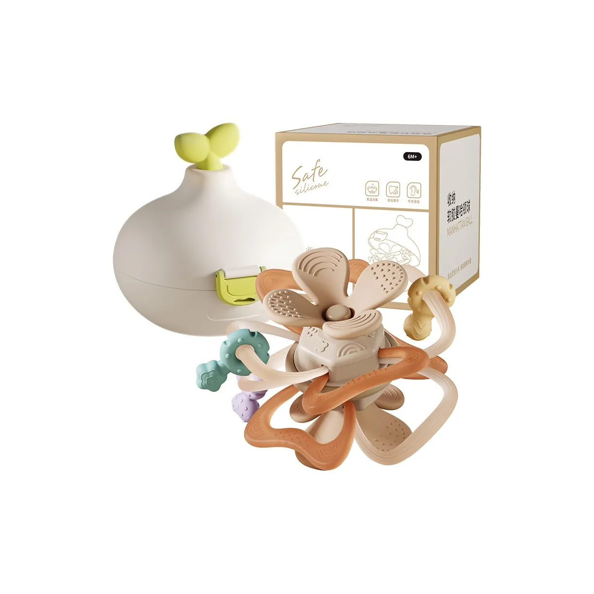 WANWEIMAN с Хранилищем Коробка Игрушка для Разгрызания и Зубного Откашивания для Детей Manhattan Успокаивающий Шар Подарочный Набор Мягких Мячиков для Малышей