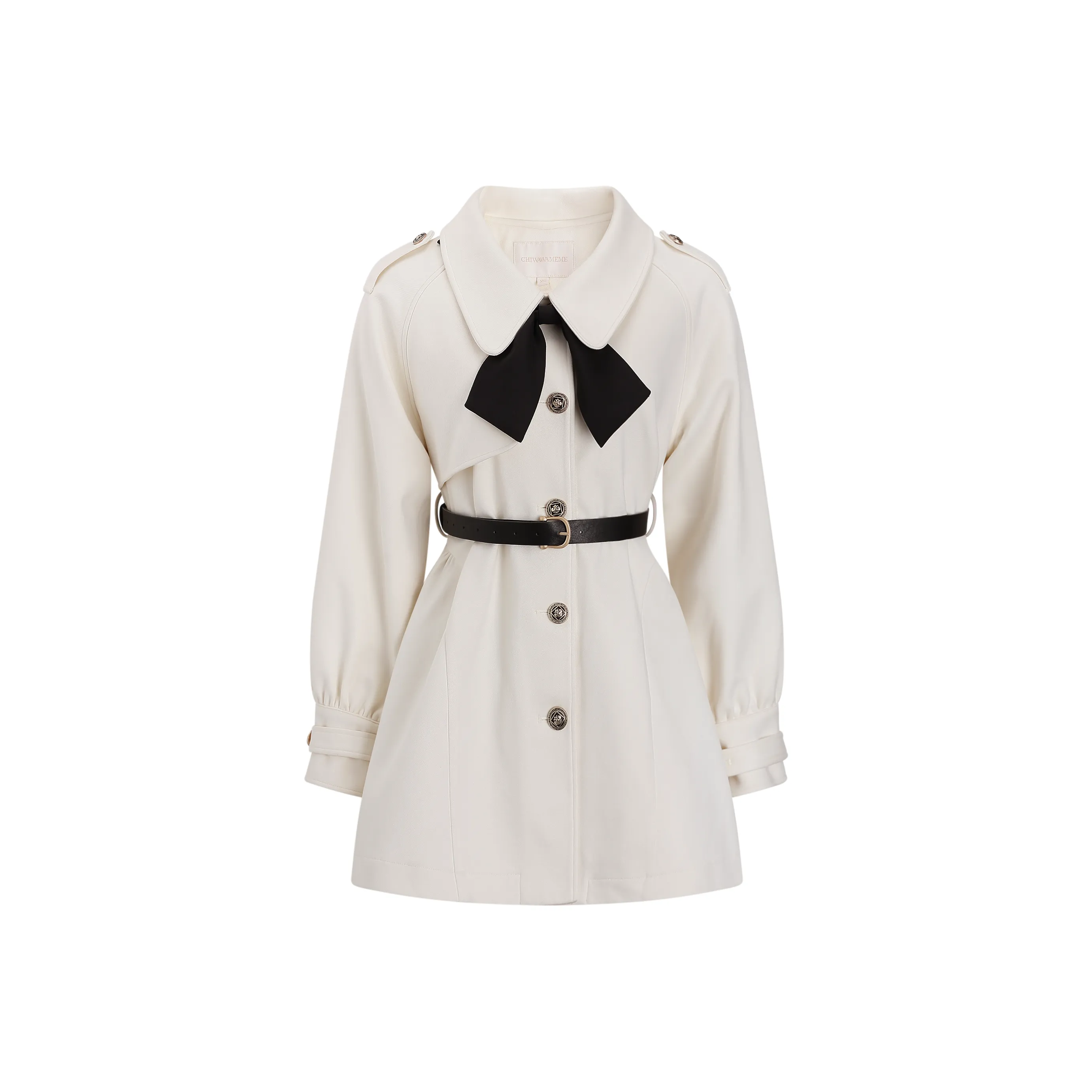 CHIWAWAMEME Кремовый Абрикос Ремень Галстуки-бабочки Съемный Женское Пальто