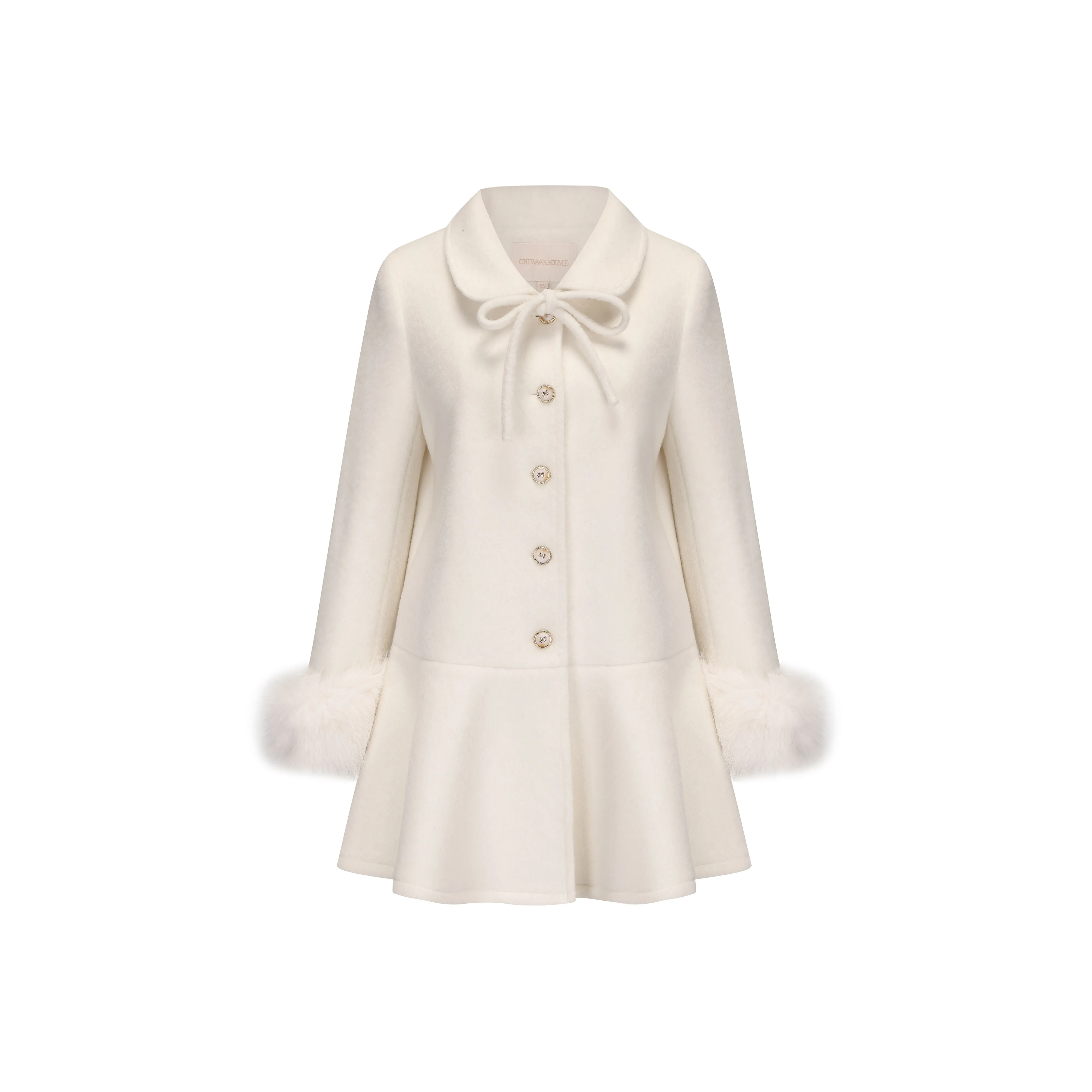 CHIWAWAMEME Zurich Белый Манжета Флоковый Съемный Женское пальто
