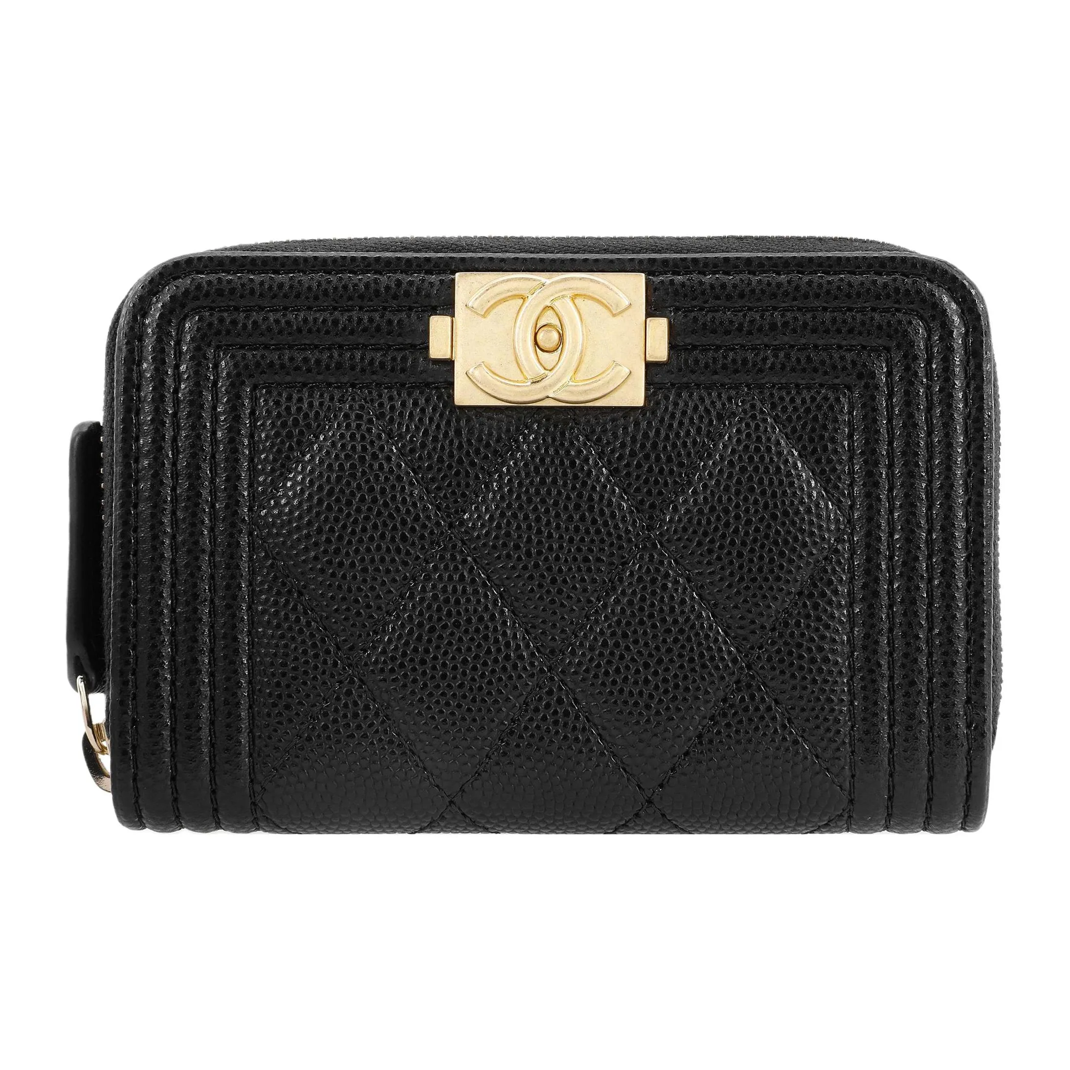 CHANEL Boy Zipped Coin Purse Black/Glod
