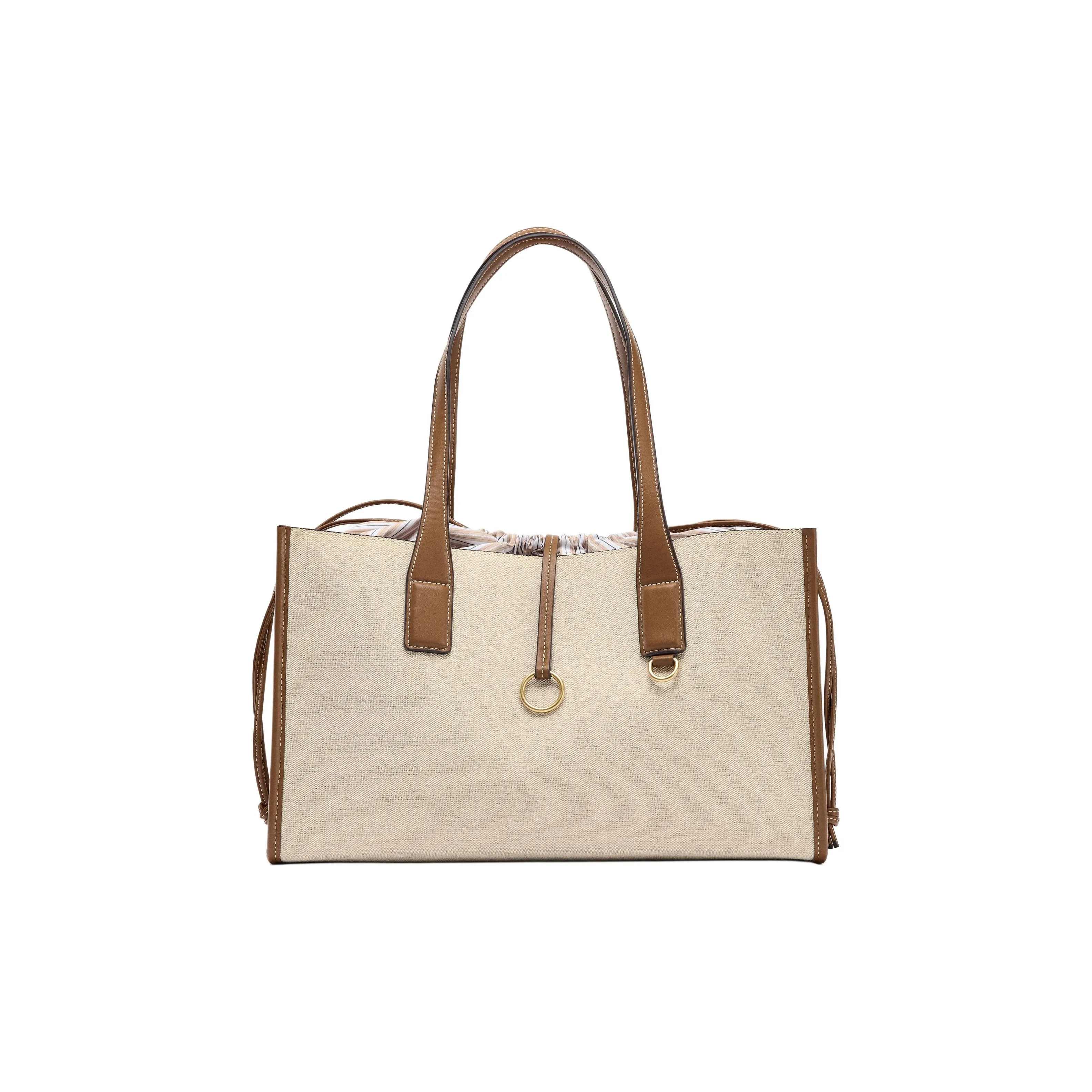 ZARA Хлопок Тоут Сумка Сумка для покупок Сумка на плечо Экстра-большая Женская Экрю и Коричневый