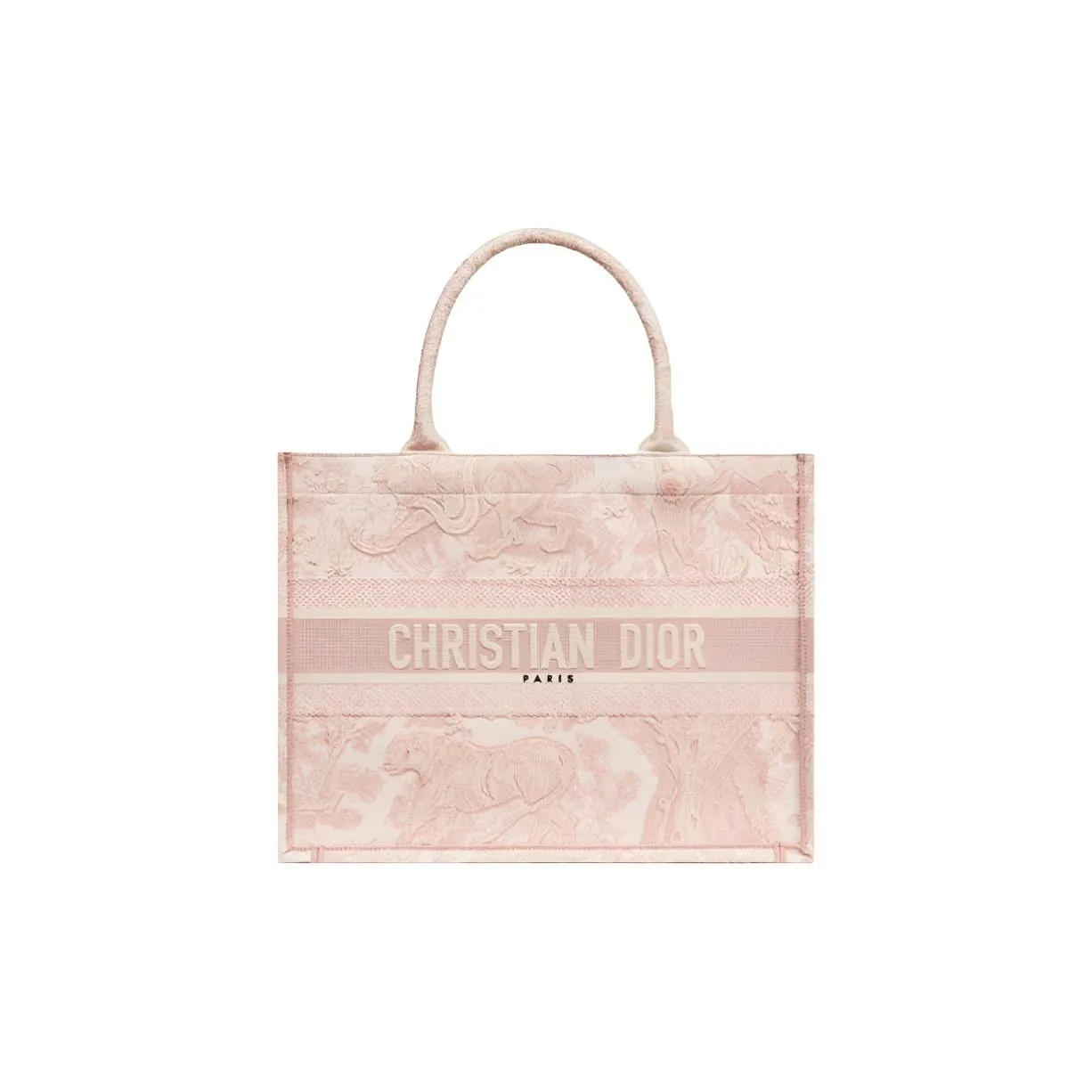 DIOR Medium DIOR Book Tote-Ecru And Pink Toile De Jouy Embroidery