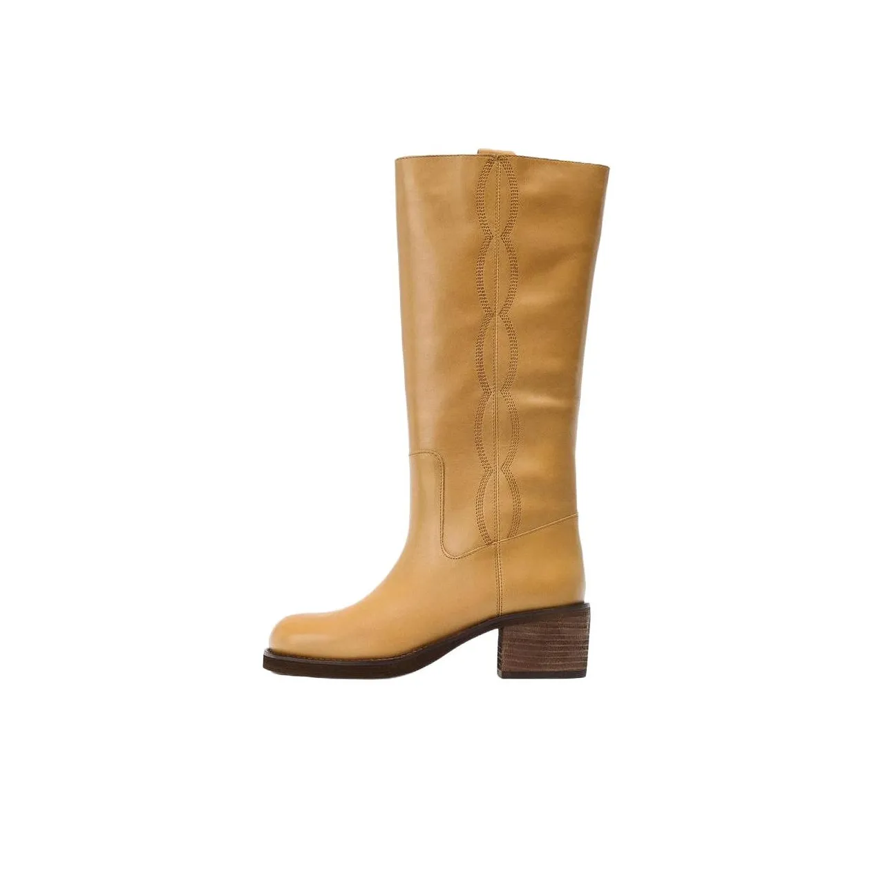 ZARA Колено Высокие сапоги 6 см Женские Темно-коричневый Желтый