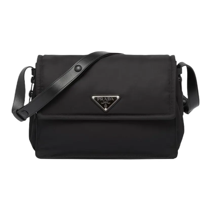 PRADA Cini Re Nylon Recycled Nylon With Leather Messenger Bag, Shoulder Bag, Crossbody Bag Women's Black
