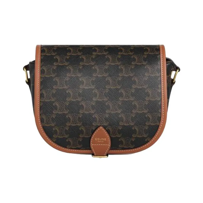 CELINE Coated Artificial Leather With Cow Leather Saddle Bag, Shoulder Bag, Crossbody Bag Medium Women's Tawny