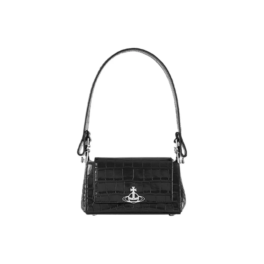 Vivienne Westwood HAZEL Calfskin Shoulder Bag, Baguette Bag, One Shoulder Handbag Small Size Women's Black