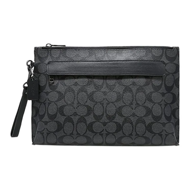COACH Pouch Coated Canvas With Leather Clutch Large Size Men's Black