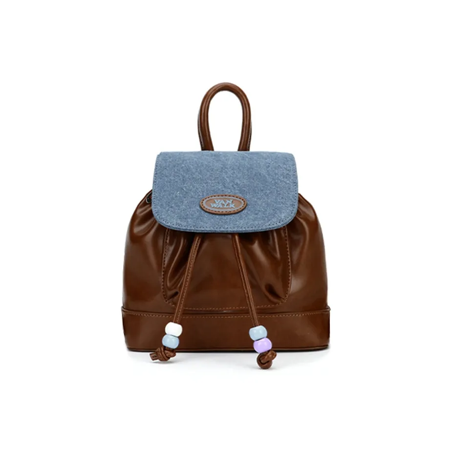 VANWALK ПУ (полиуретан) Деним Рюкзак Маленький Женский Каштановый Коричневый Серебряный