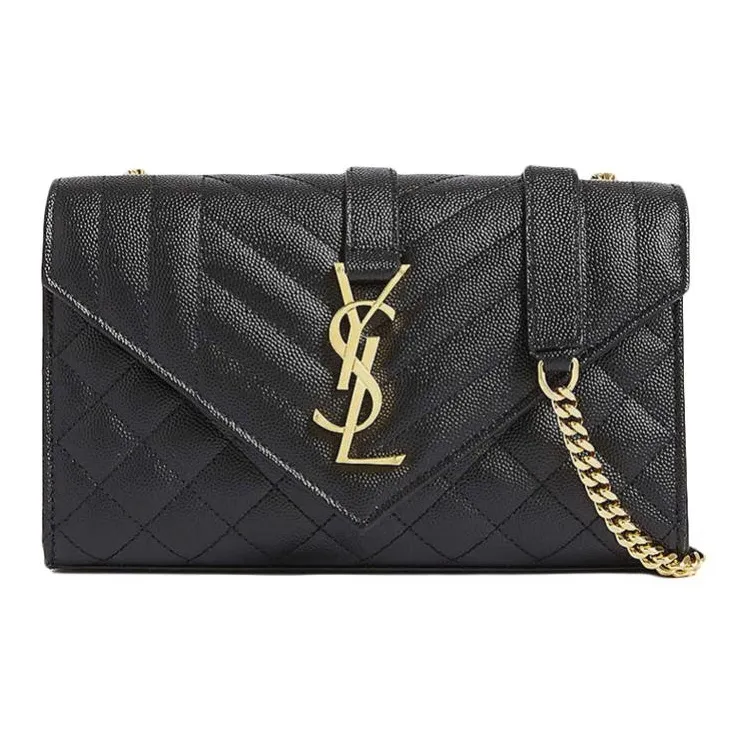 SAINT LAURENT ENVELOPE Grained Calfskin Envelope Bag, Crossbody Bag, Shoulder Bag Small Women's Black
