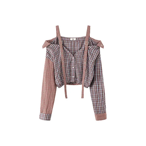 CHUU Красная клетка Женские рубашки