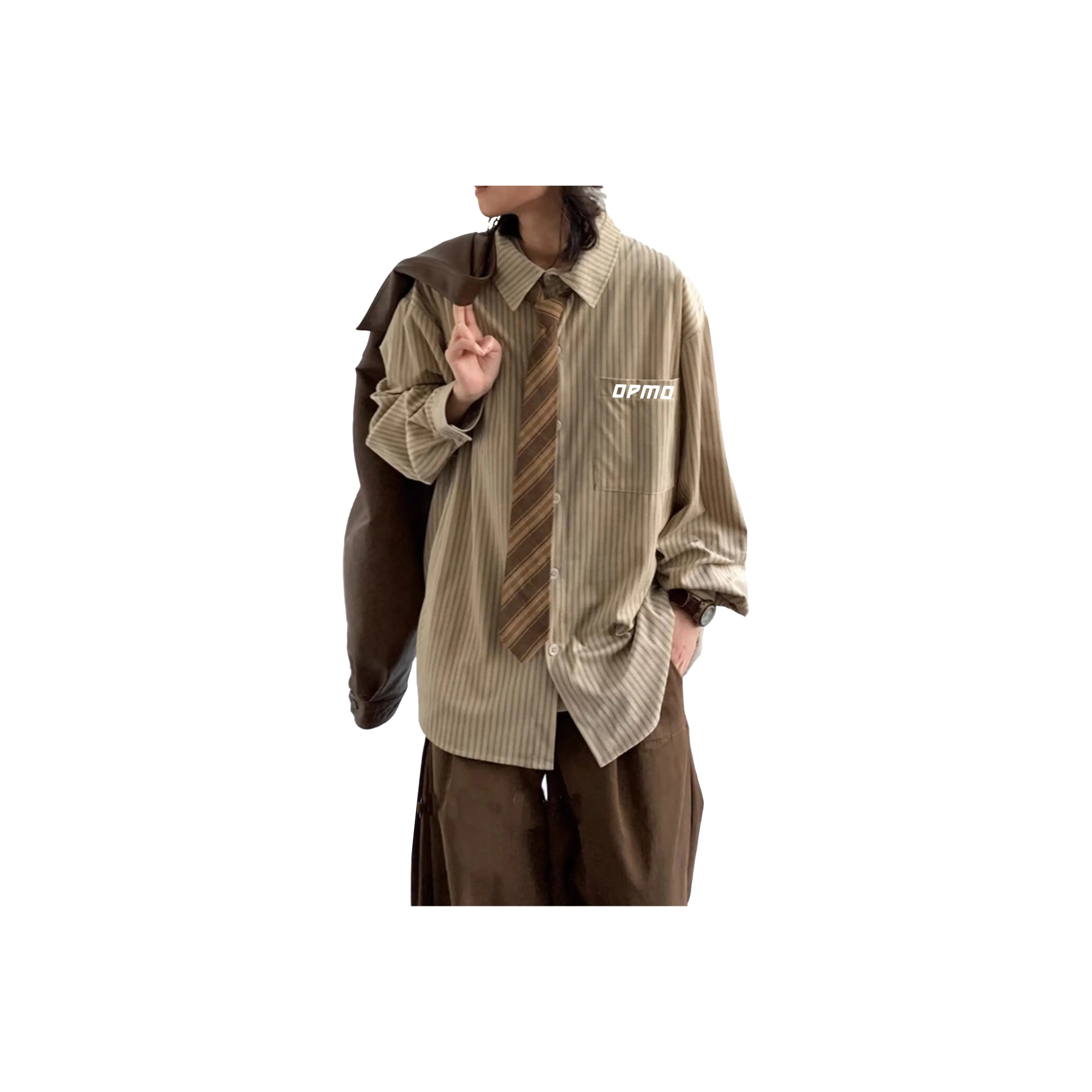 OPMO Хаки [Без воротника] Унисекс Рубашки