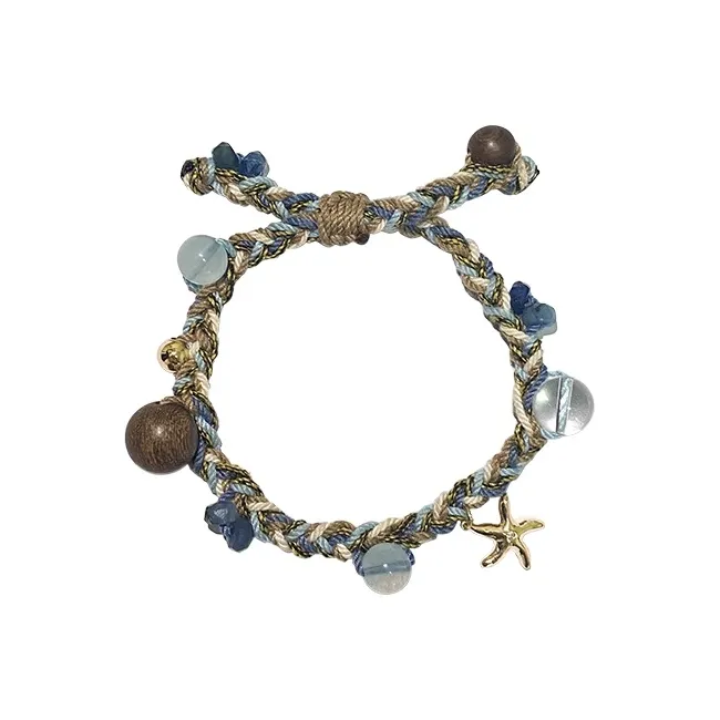 GOOGMO 18K золото покрытие медь золотое сандаловое дерево бусины аквамарины белый кристалл браслеты женские