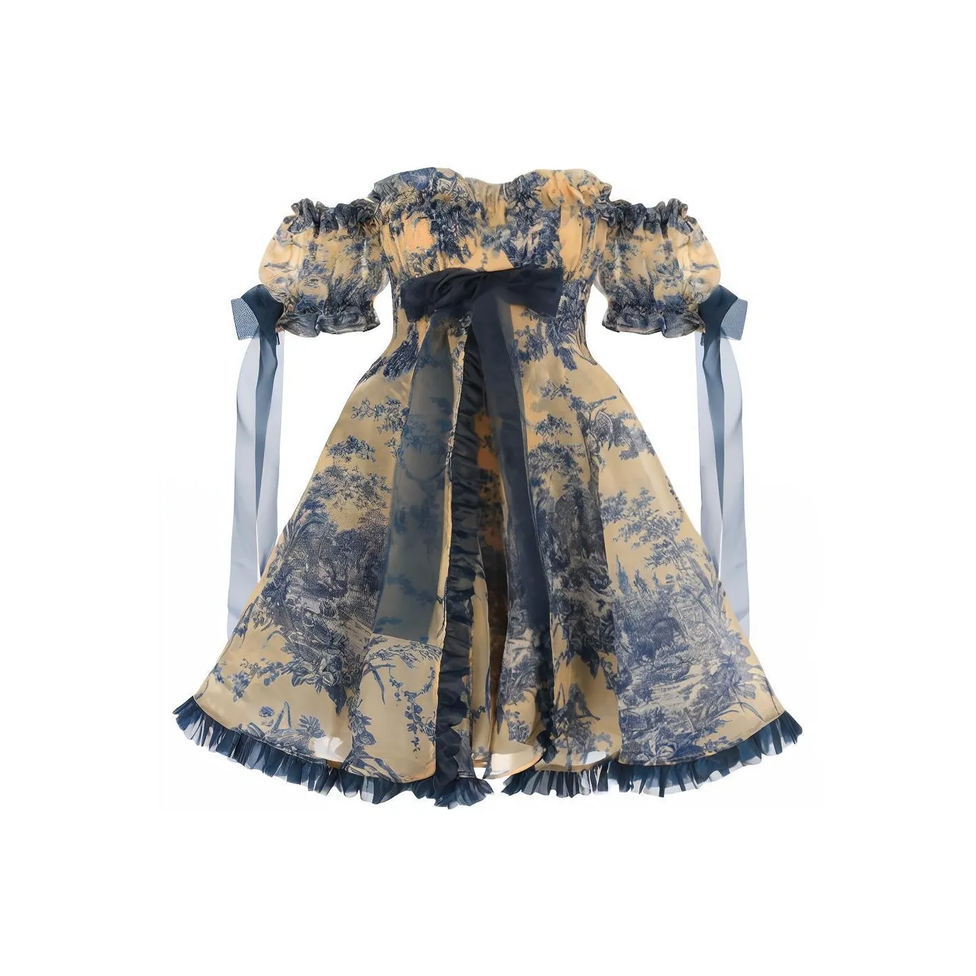 Selkie Collection SS24 Short-Sleeved Dresses Women's Yellow Background Lotus Manor Print