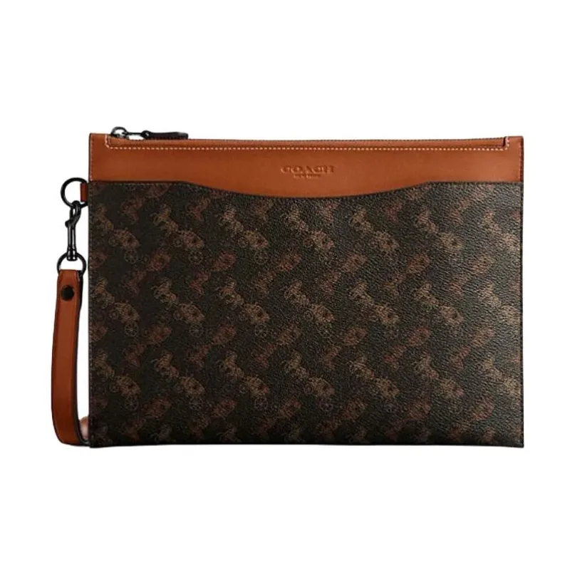 COACH Hitch Покрытый холст Клатч Большой Мужской Трюфель