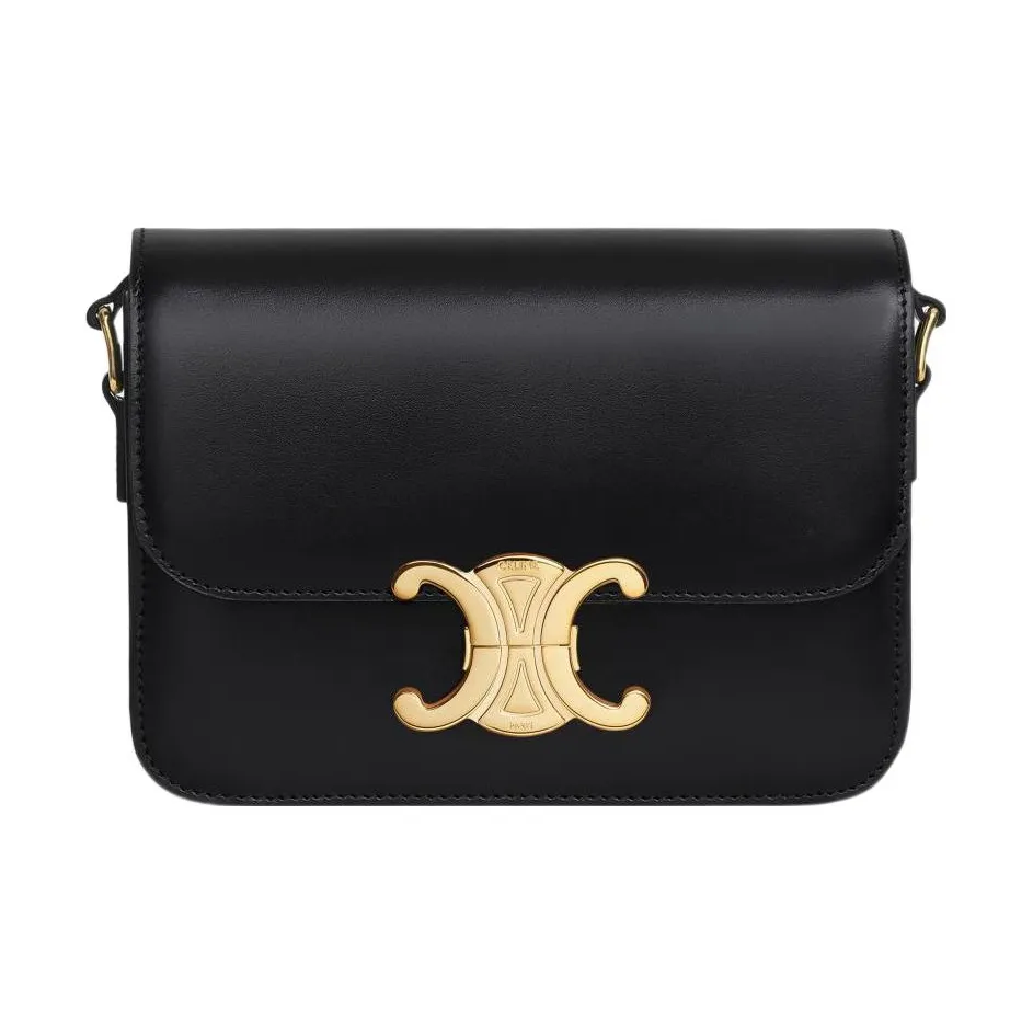 CELINE Triomphe Arc De Triomphe Shiny Cow Leather Handbag, Shoulder Bag, Crossbody Bag Women's Black