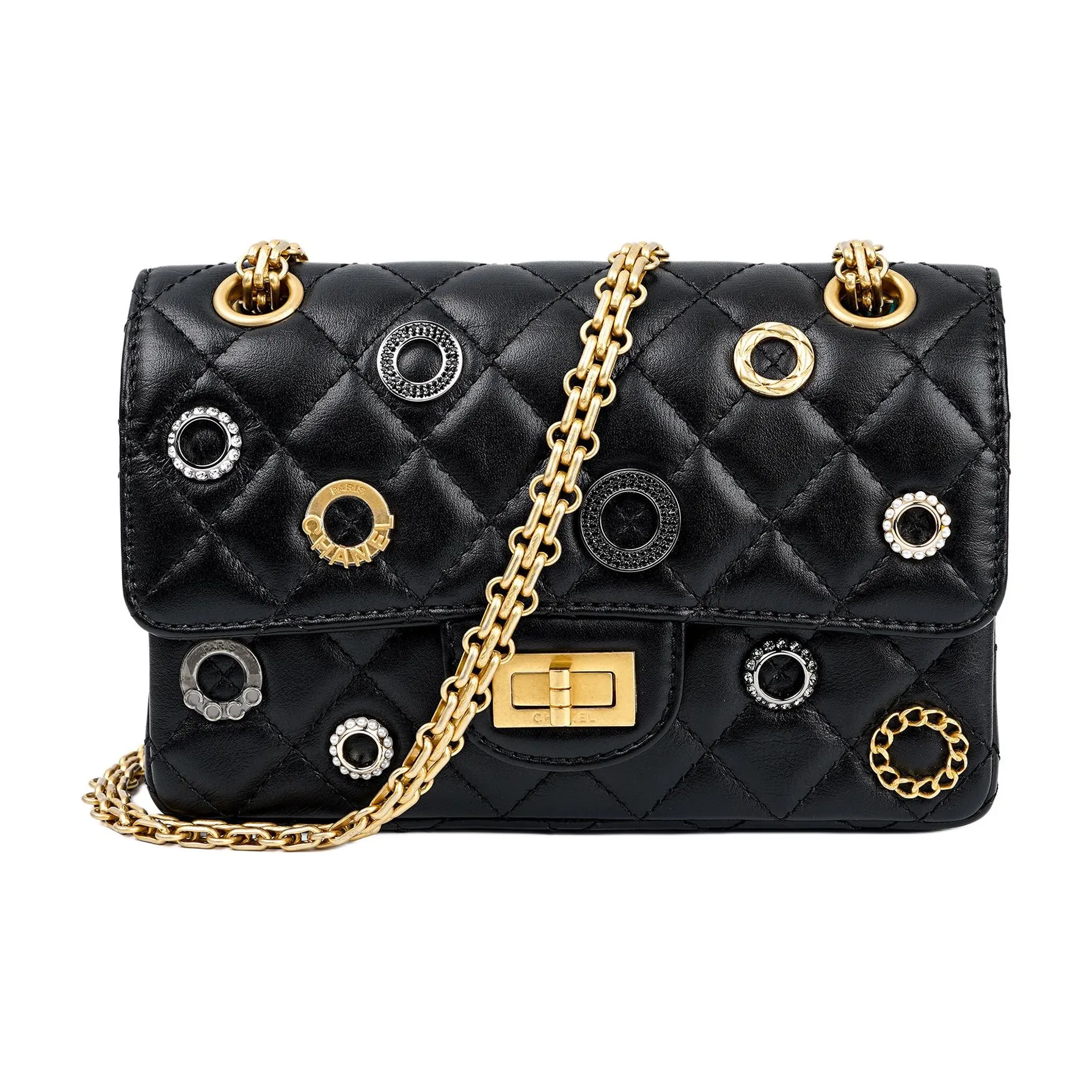 CHANEL 2.55 Sheepskin Shoulder Bag, Crossbody Bag Mini Women's Black
