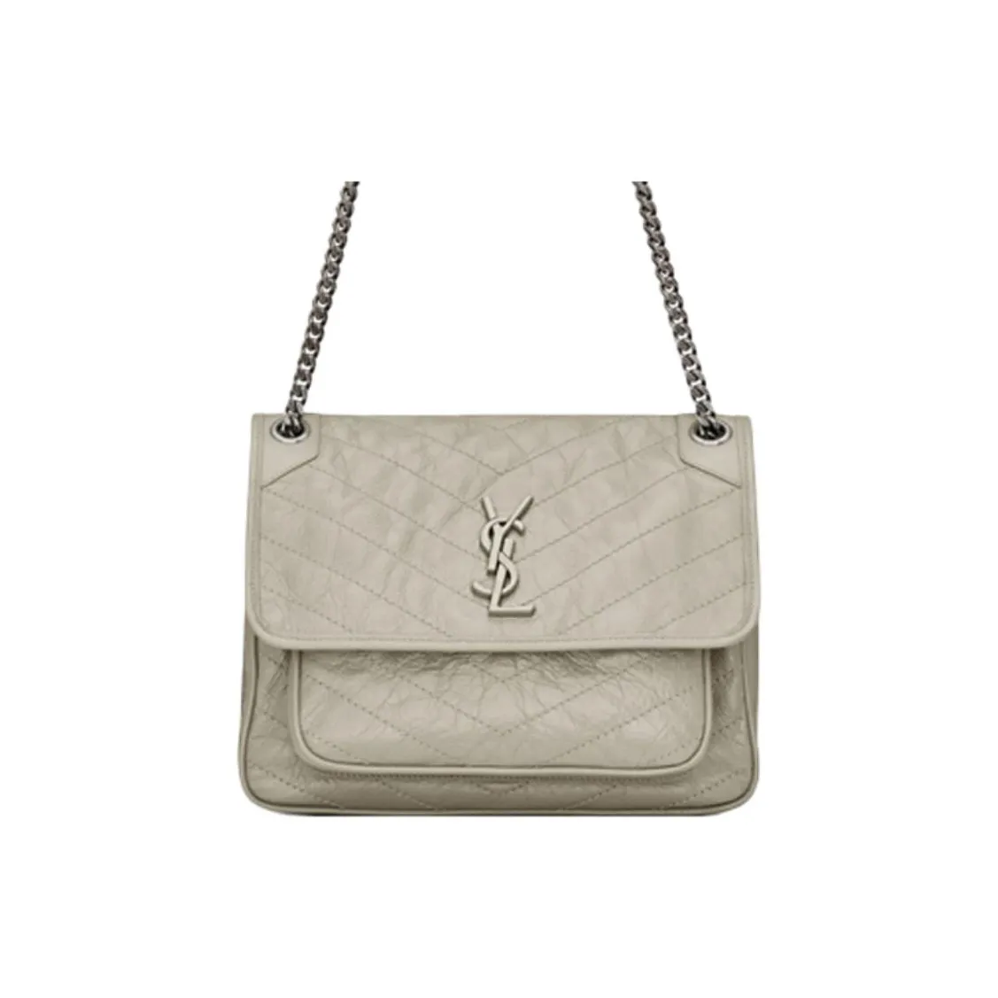 SAINT LAURENT Niki Leather Hobo Bag, Chain Bag, Crossbody Bag, Shoulder Bag Medium Size Women's White