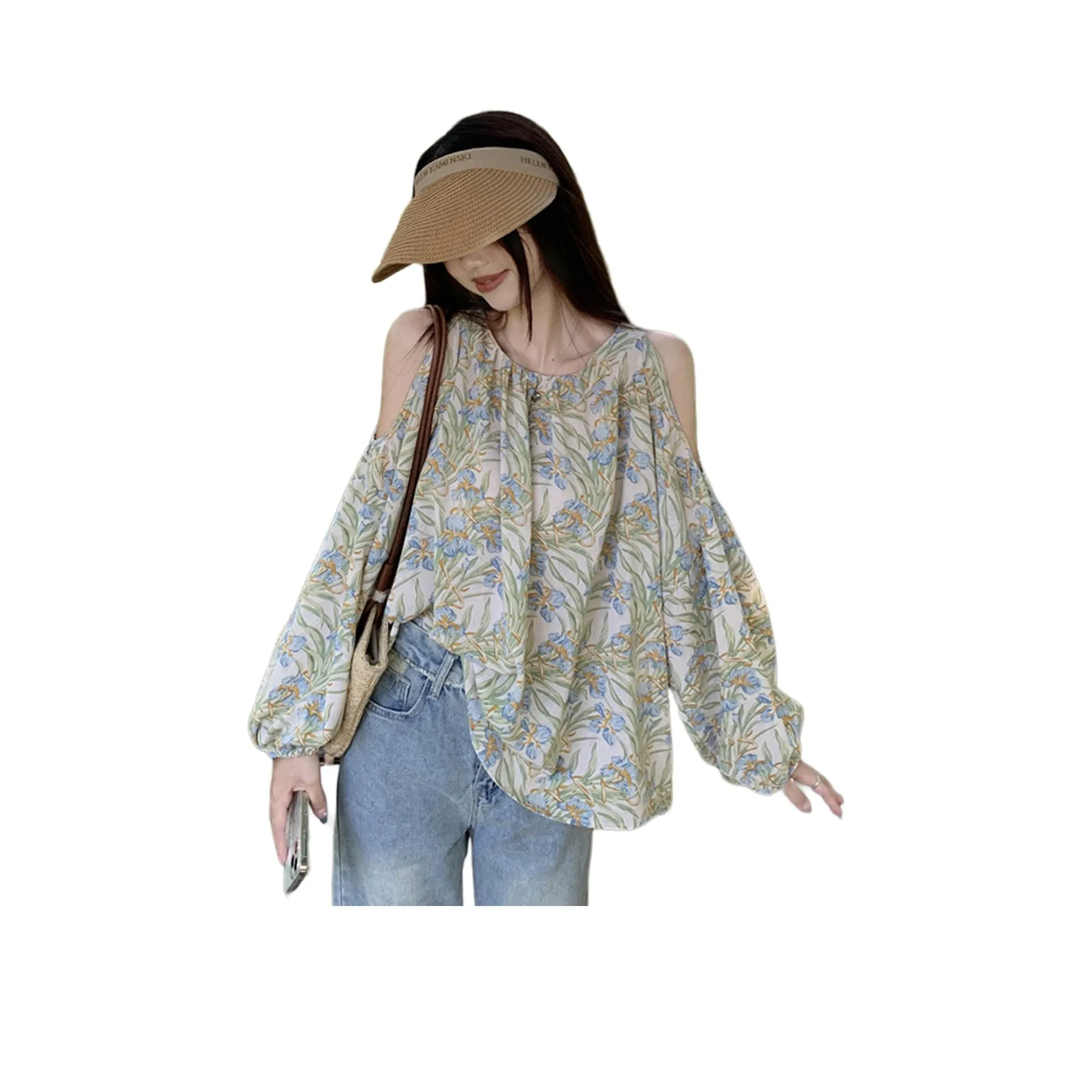 Wbwq Смешанный Зеленый с цветами Женские Шифоновые рубашки