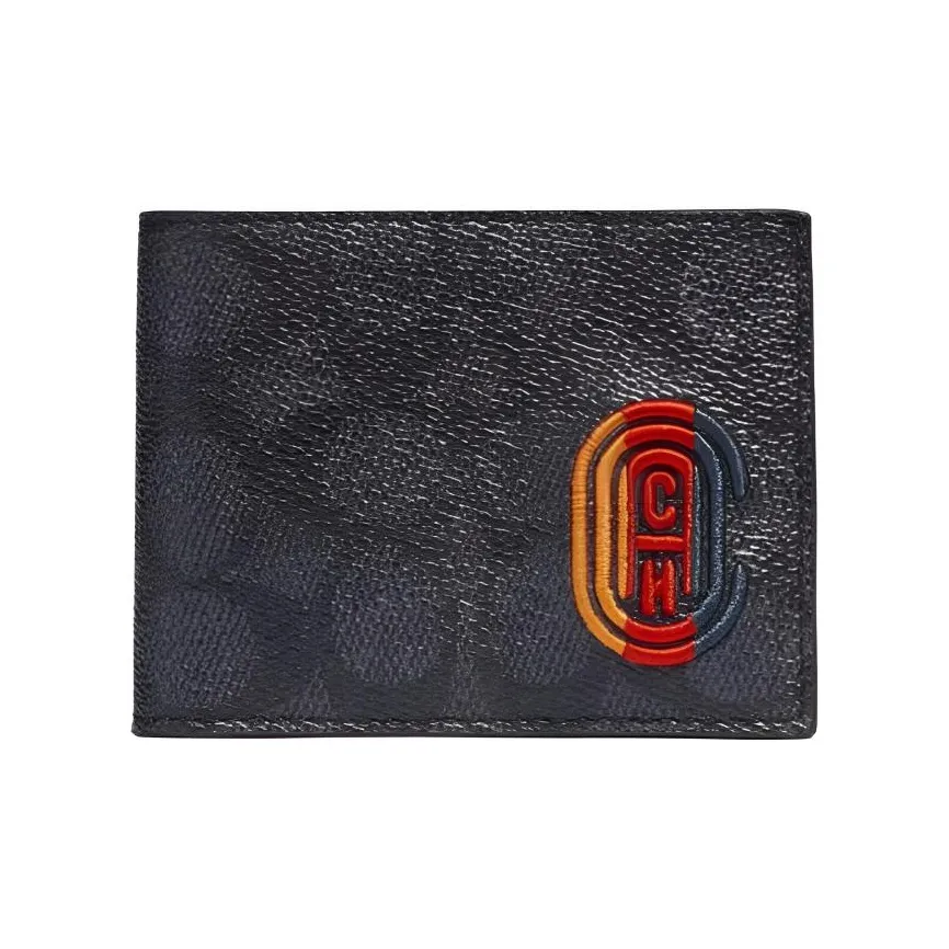 COACH Billfold Wallet Холст с кожей Держатель для карт Клатч Мужской Угольный Черный Монограмма