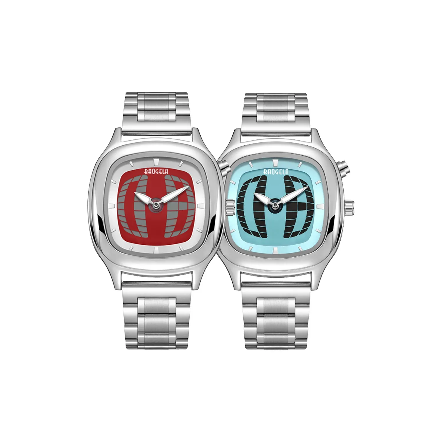 BAOGELA Кварцевый механизм ремешок из нержавеющей стали унисекс красный циферблат часов