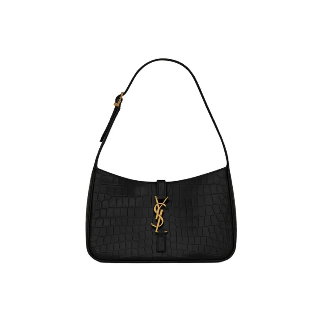 SAINT LAURENT LE5A7 Crocodile Pattern Embossed Cow Leather Shoulder Bag, Hobo Bag, Handbag, Shoulder Bag Women's Black