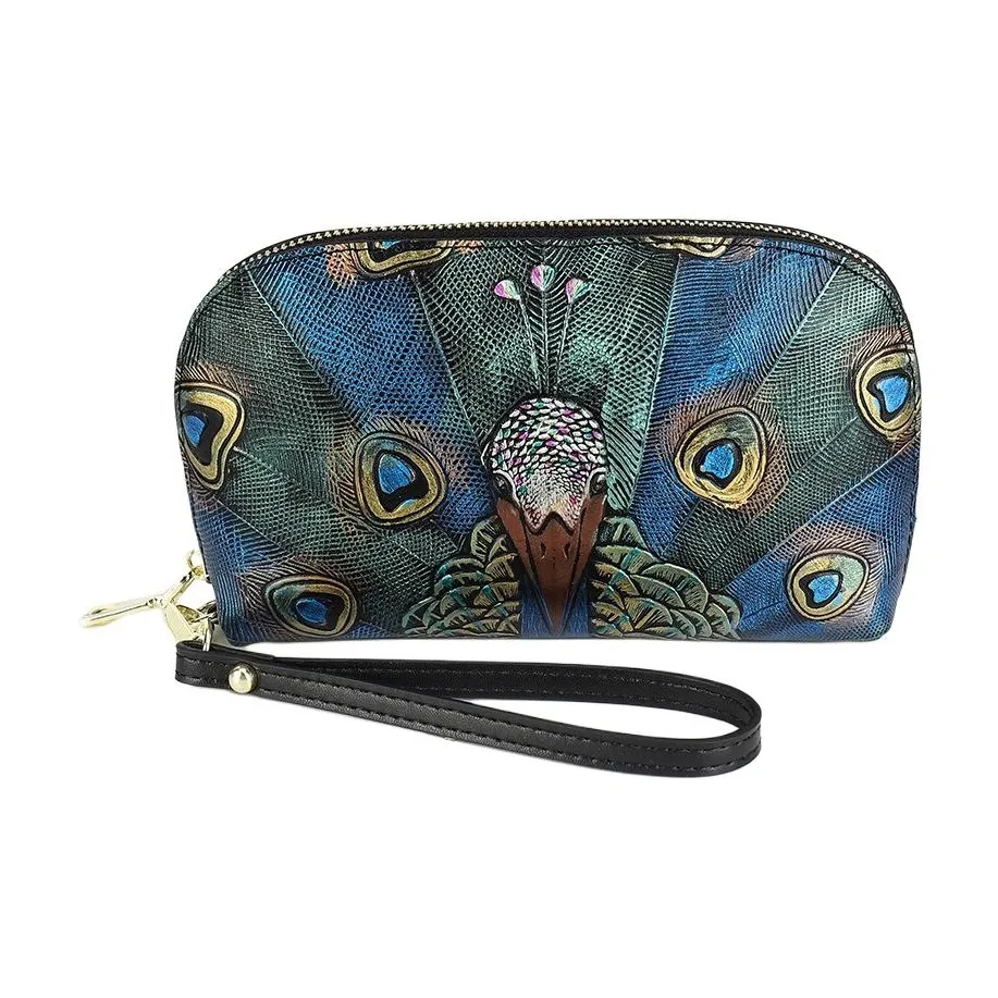 QIAJIAN Клатч из коровьей кожи женский с изображением павлина