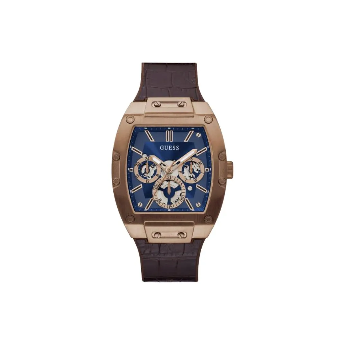 GUESS Наручные часы Кварцевый механизм Кожаный ремешок 43 мм Синий циферблат Мужские часы