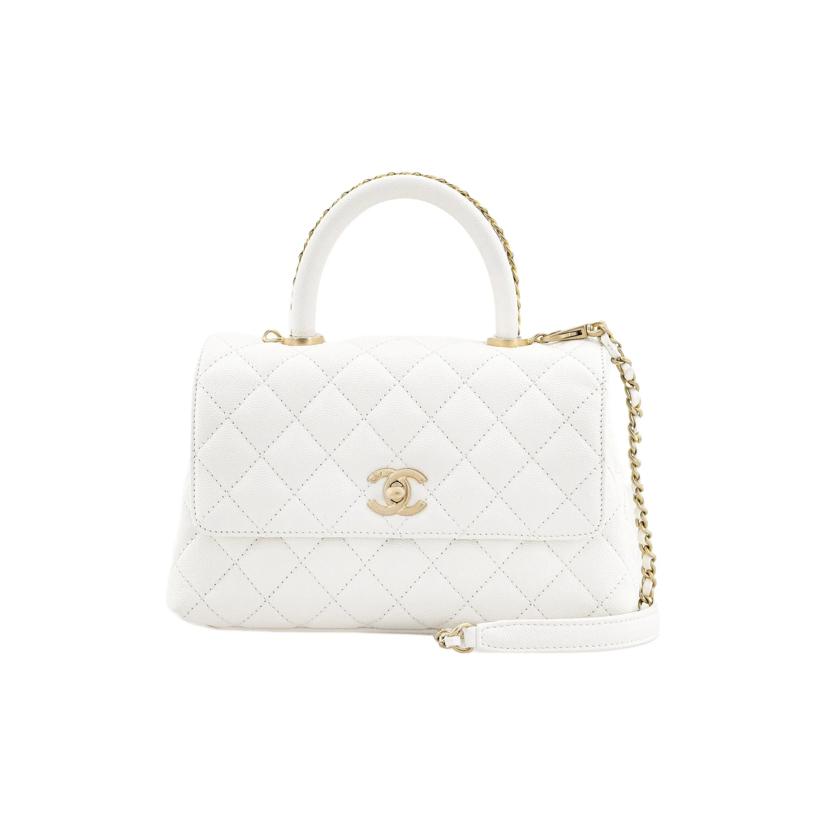 CHANEL Coco Handle Cow Leather Handbag, Shoulder Bag, Crossbody Bag Small Women's White