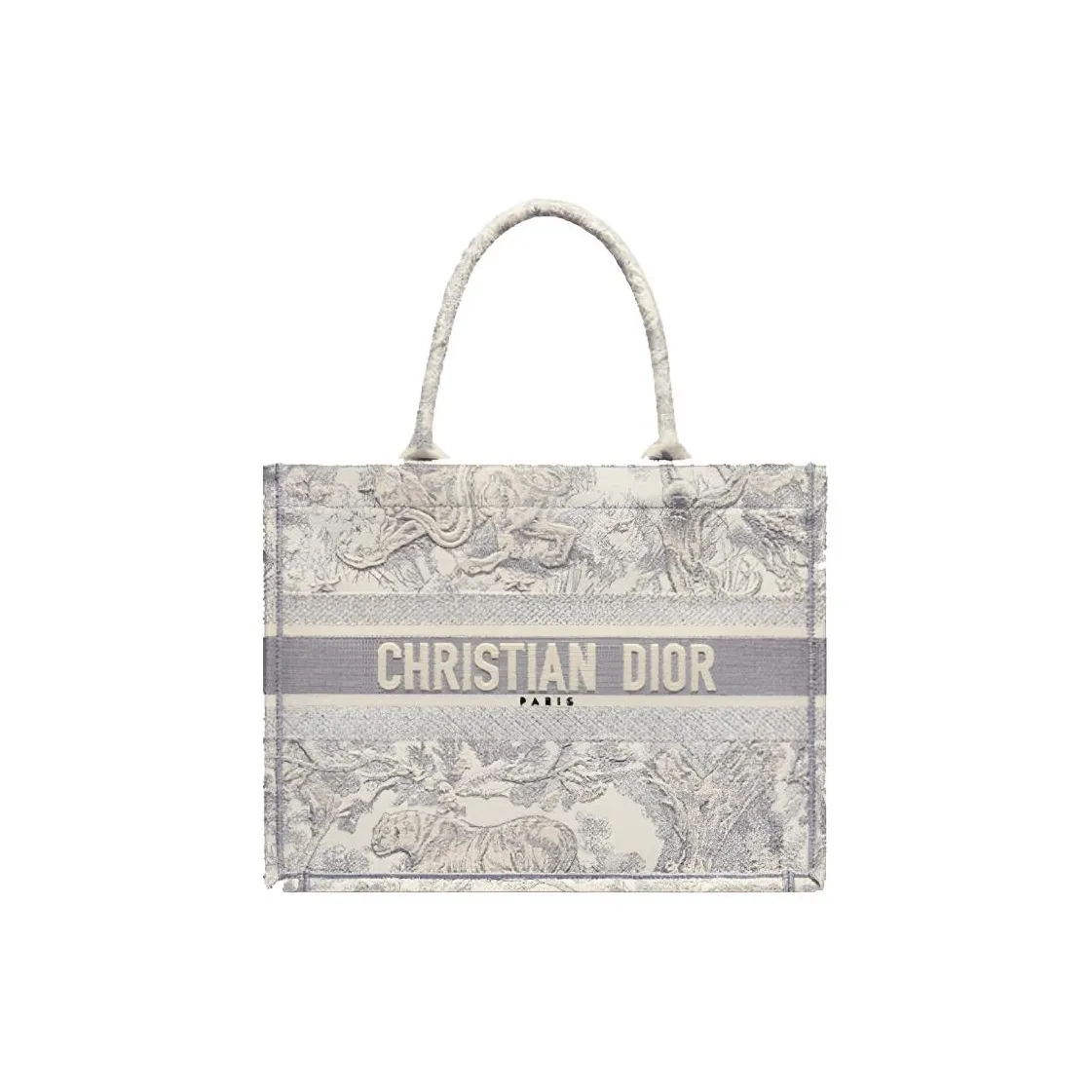 DIOR Medium DIOR Book Tote-Ecru And Gray Toile De Jouy Embroidery