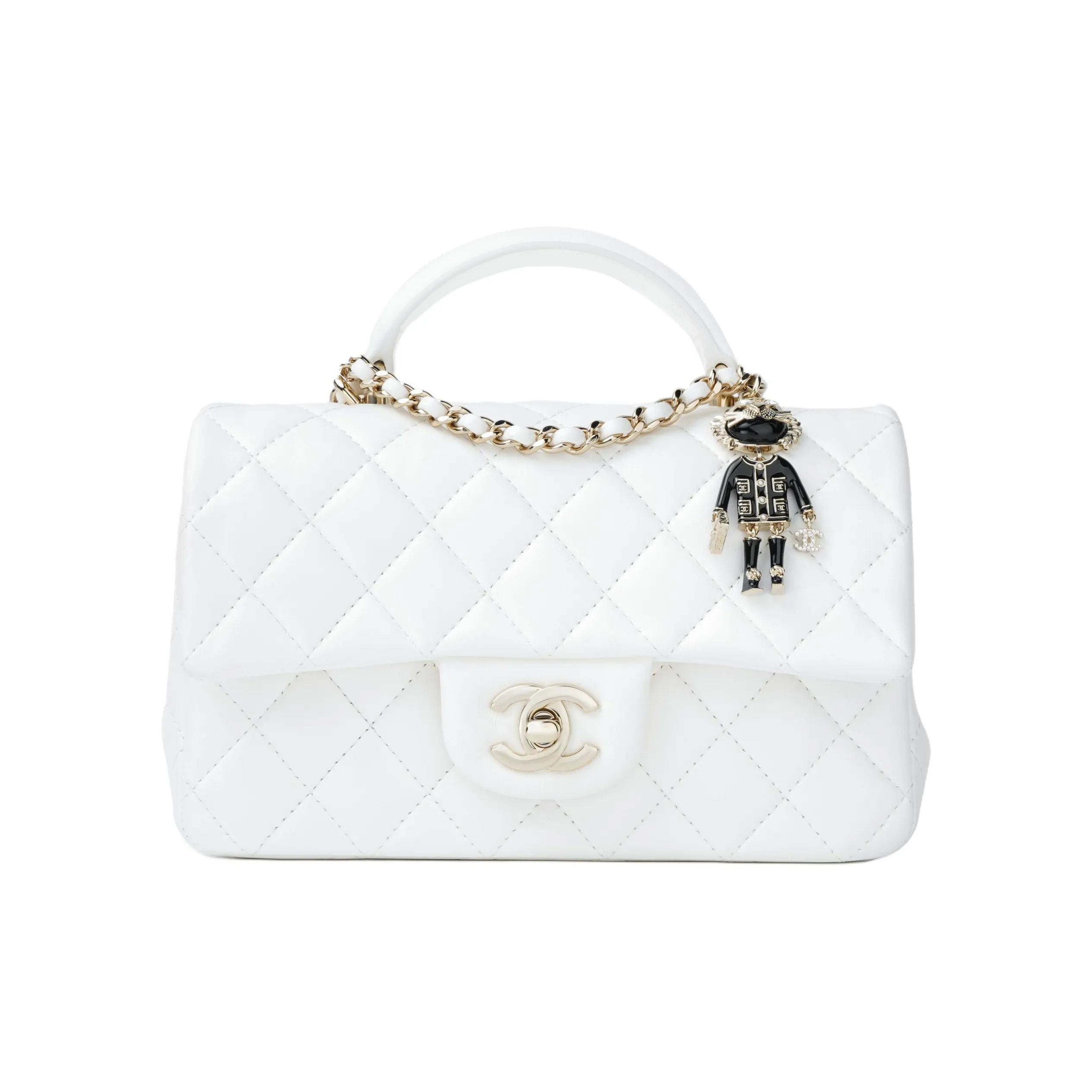 CHANEL Classic Flap CF Lambskin Handbag, Shoulder Bag, Crossbody Bag Mini Women's White