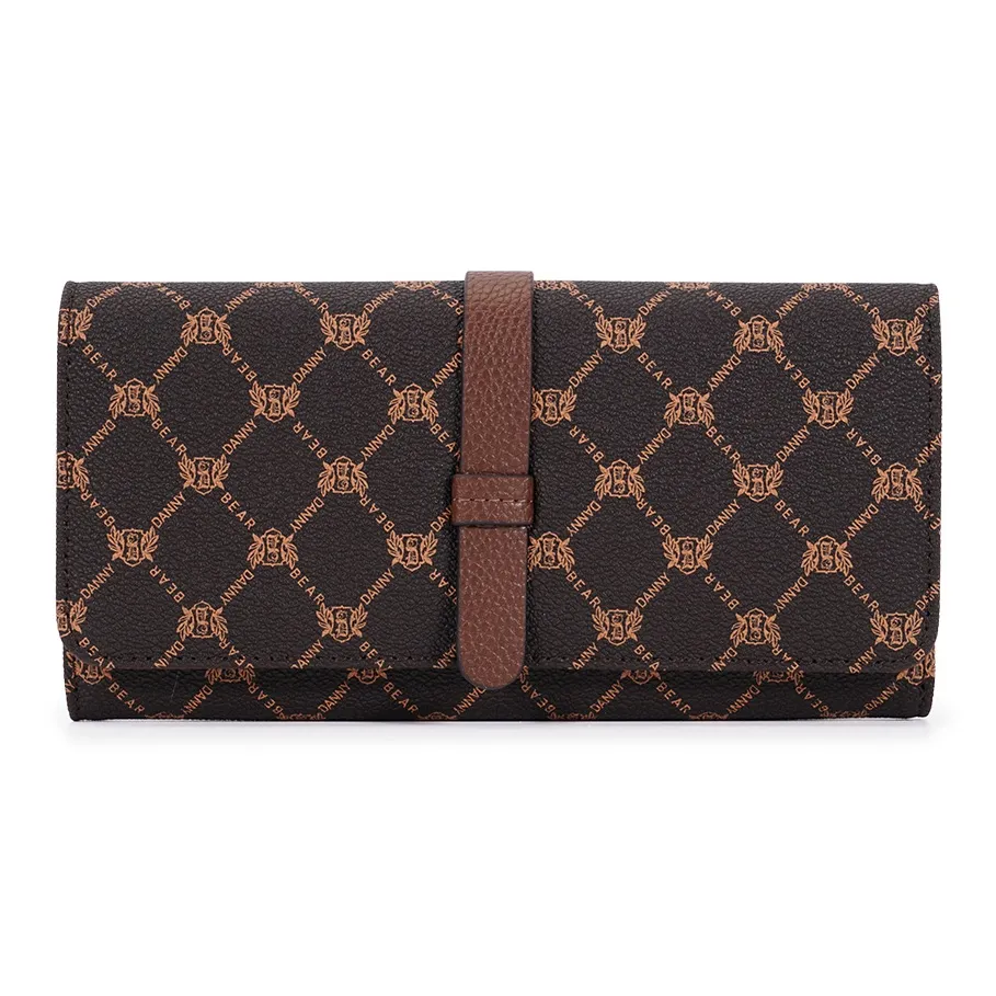 DANNYBEAR Синтетическая кожа Длинный Trifold Wallet Унисекс Кофейная клетка Медведь