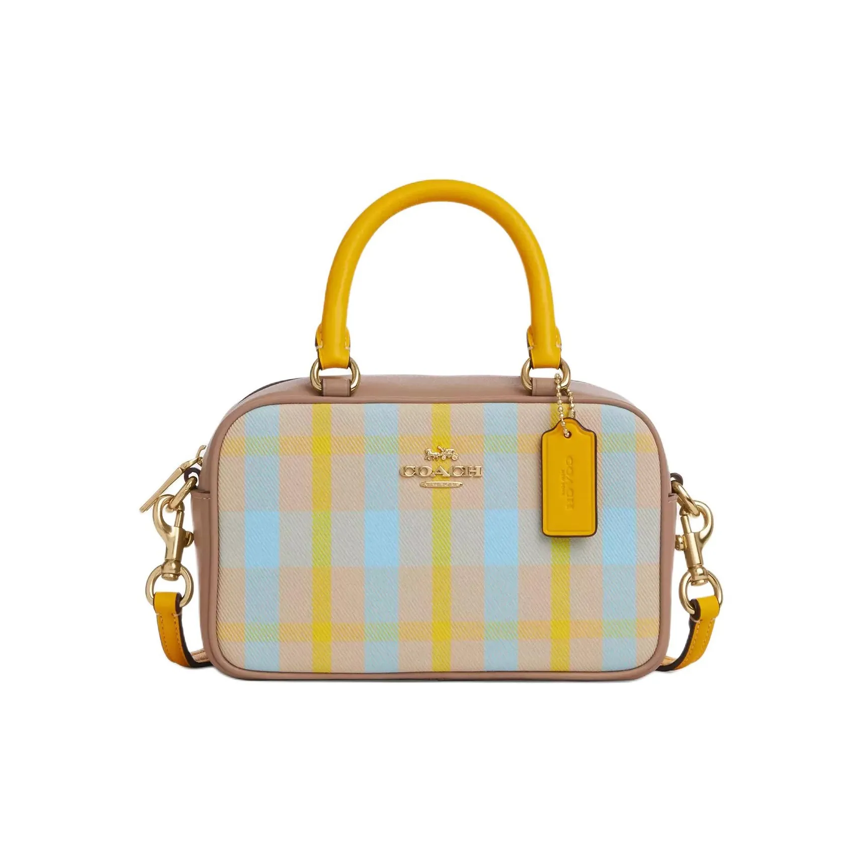 COACH SATCHEL Жаккард с Гладкой Кожей Через плечо Сумка Маленькая Женская Ярко-Желтая