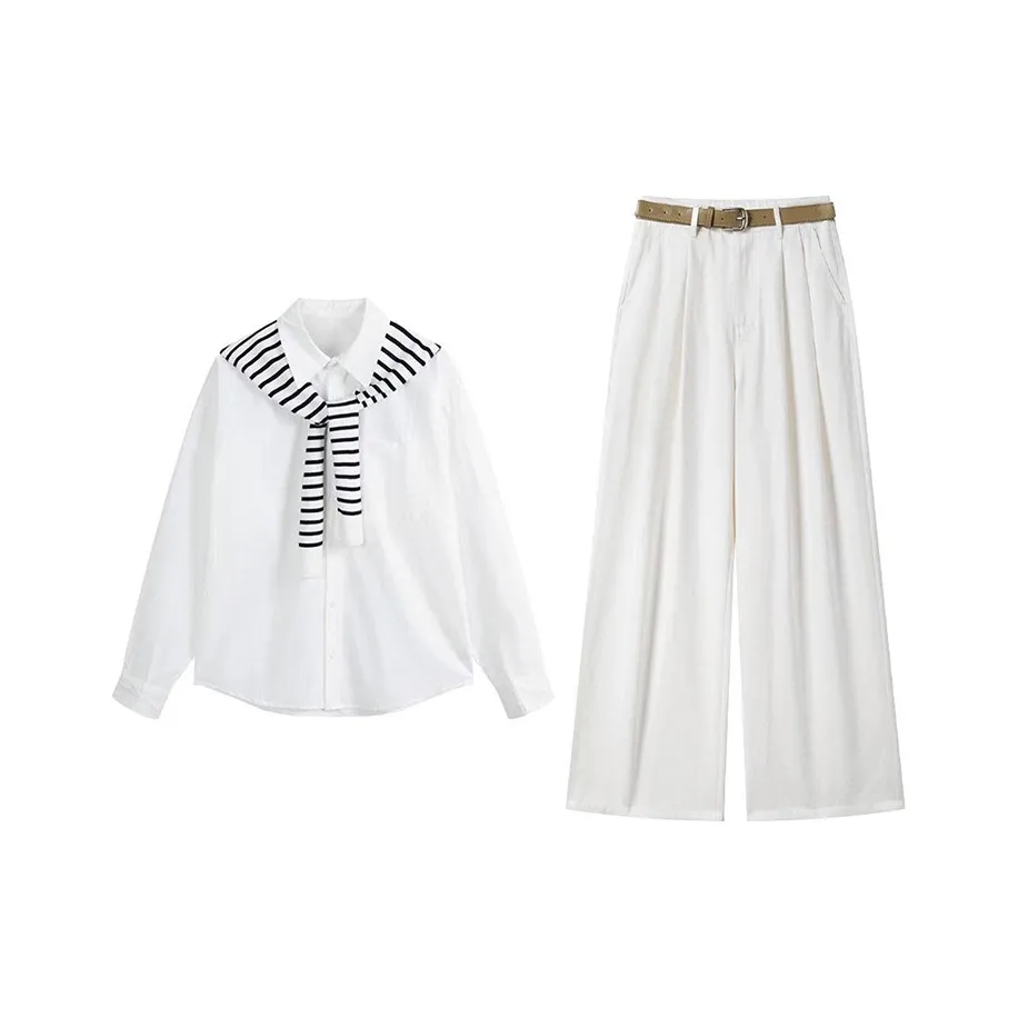 MARIE·COCO Рубашка+Шаль+Брюки Нет Ремень Женские Повседневные Костюмы