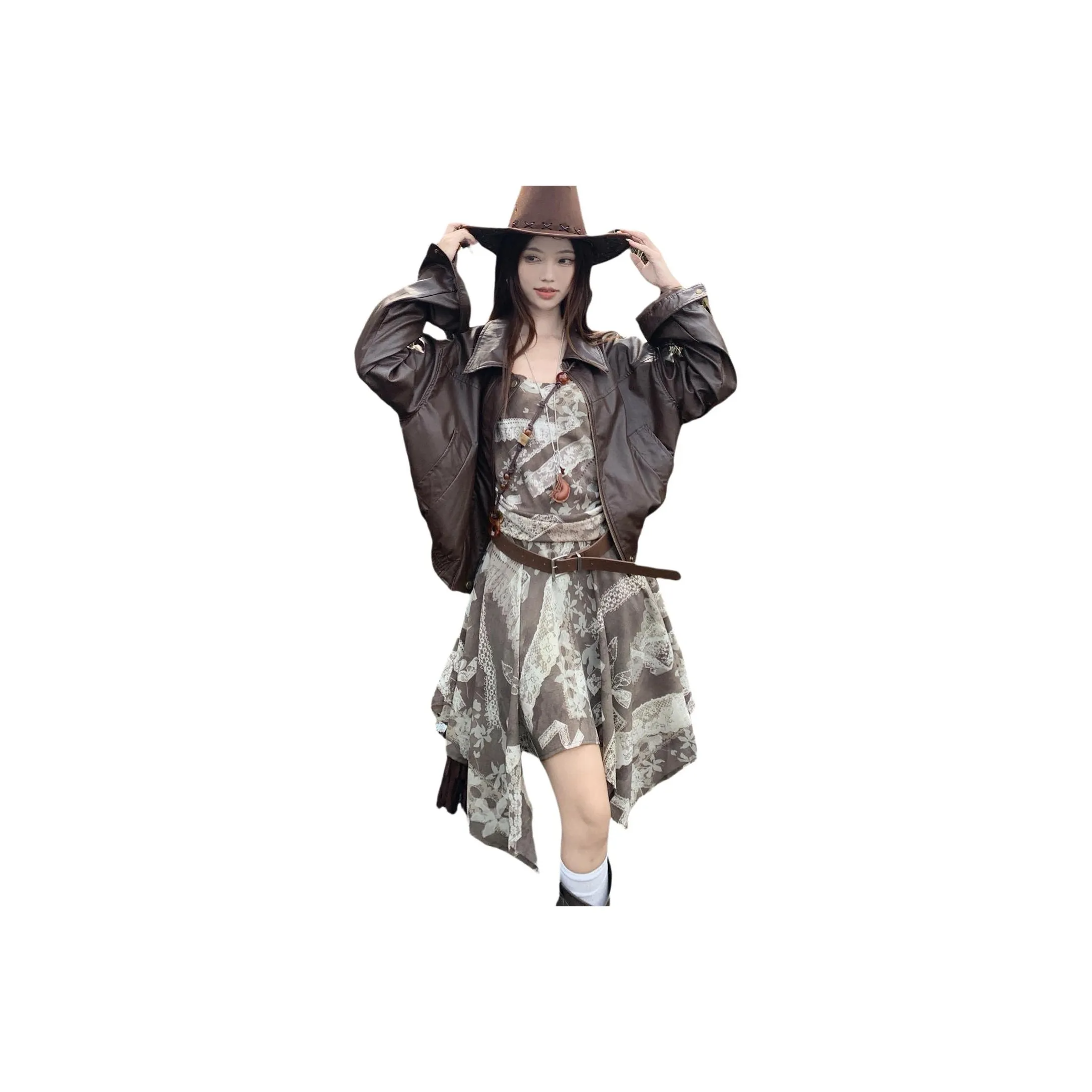 JECCI FIVE Кожа Куртка+Платье Женские Комплекты с Юбкой