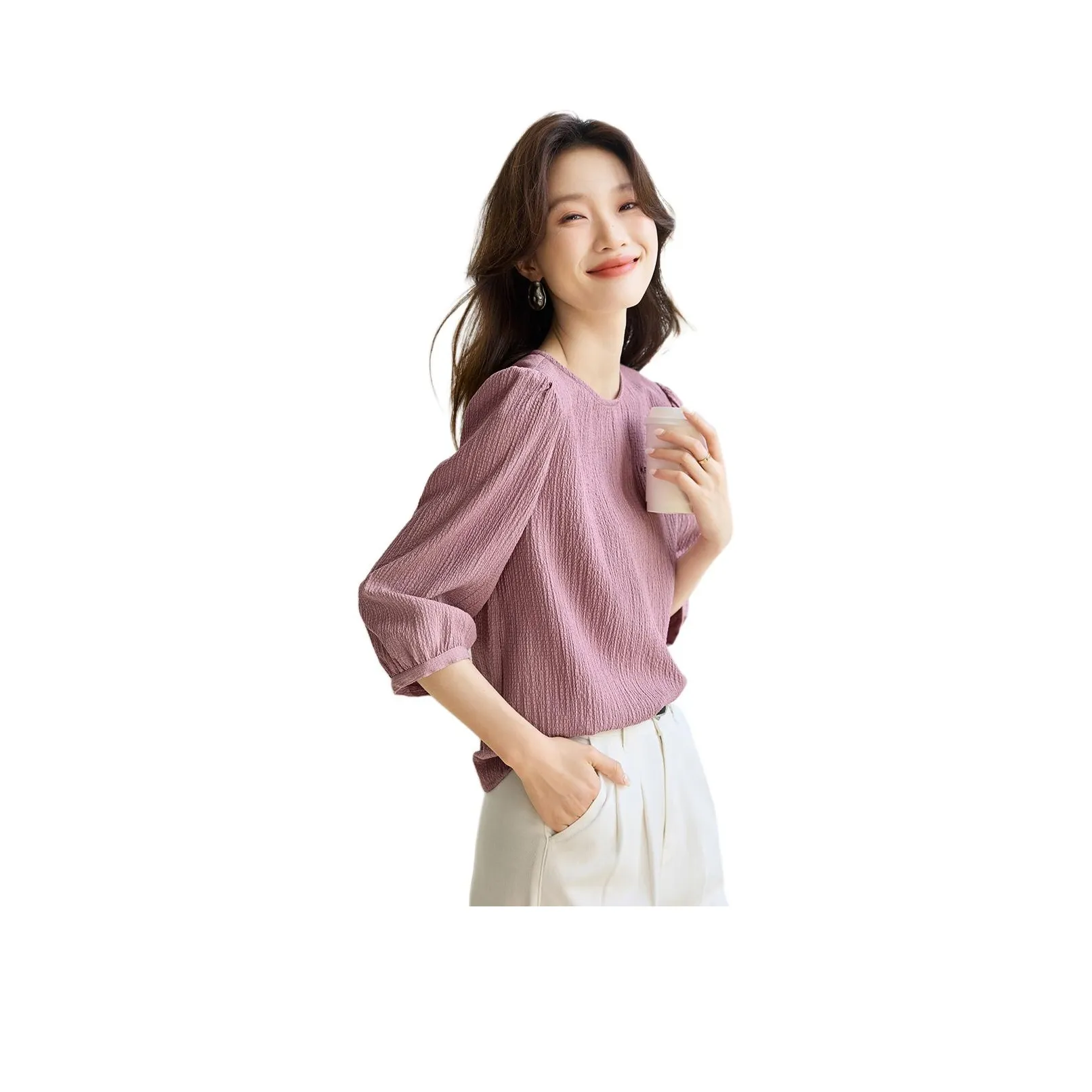 MOHANYIMEI Розовый Фиолетовый Женская Рубашка