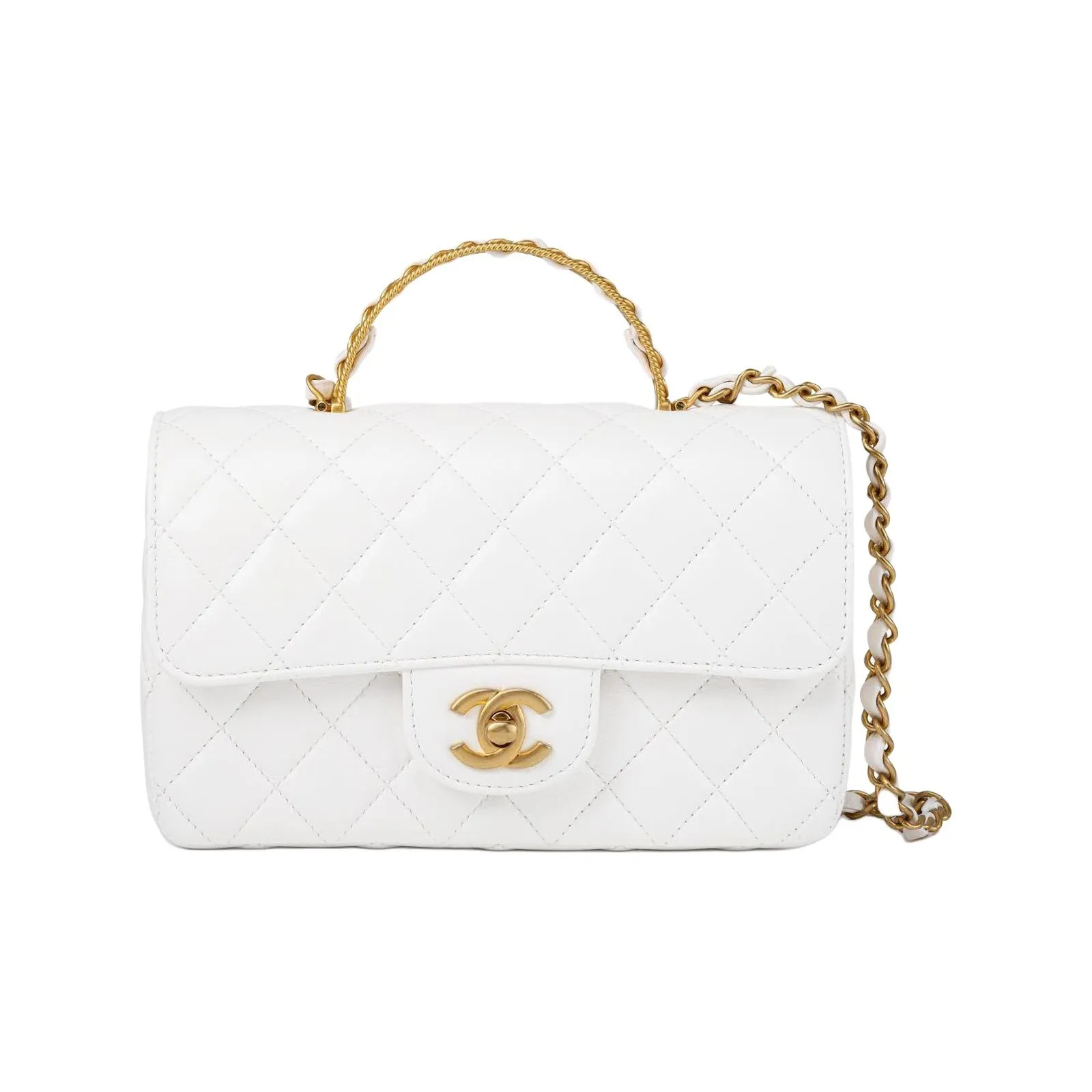 CHANEL Lambskin Flap Bag Handbag, Shoulder Bag, Crossbody Bag Mini Women's White