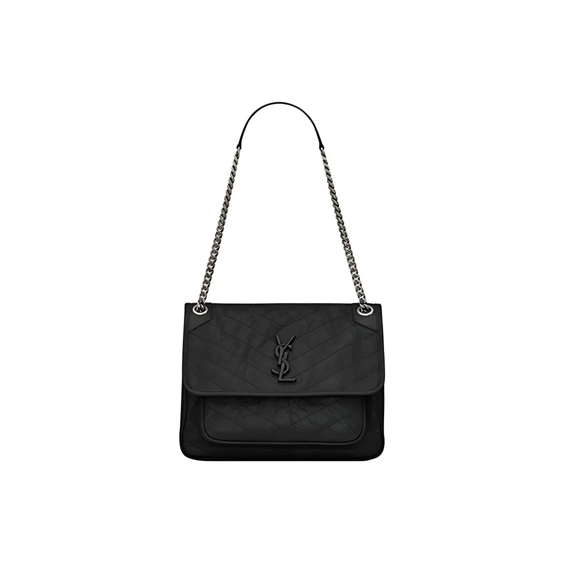 SAINT LAURENT Niki Shoulder Bag Medium Crinkled Vintage Black