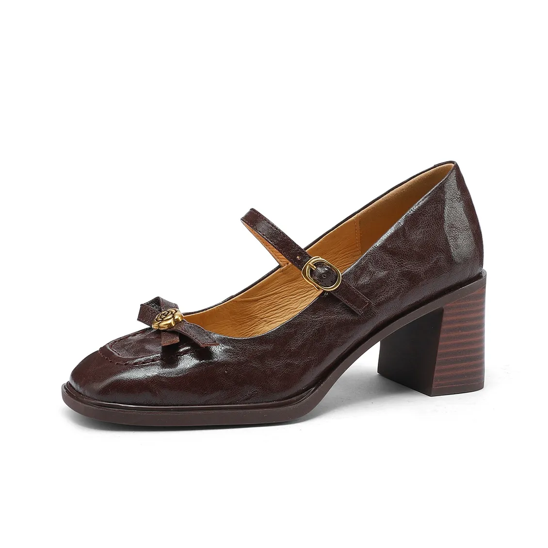 FMM Sheepskin Vintage Mary Jane Женская обувь 2025 Fall British Style Толстый высокий каблук Кожаные туфли Work Commute Обувь