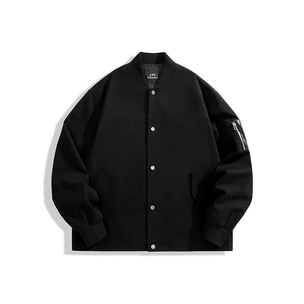 PEACEBIRD MEN Текстура Жаккард PU кожа Пэчворк Пальто Куртка Мужская