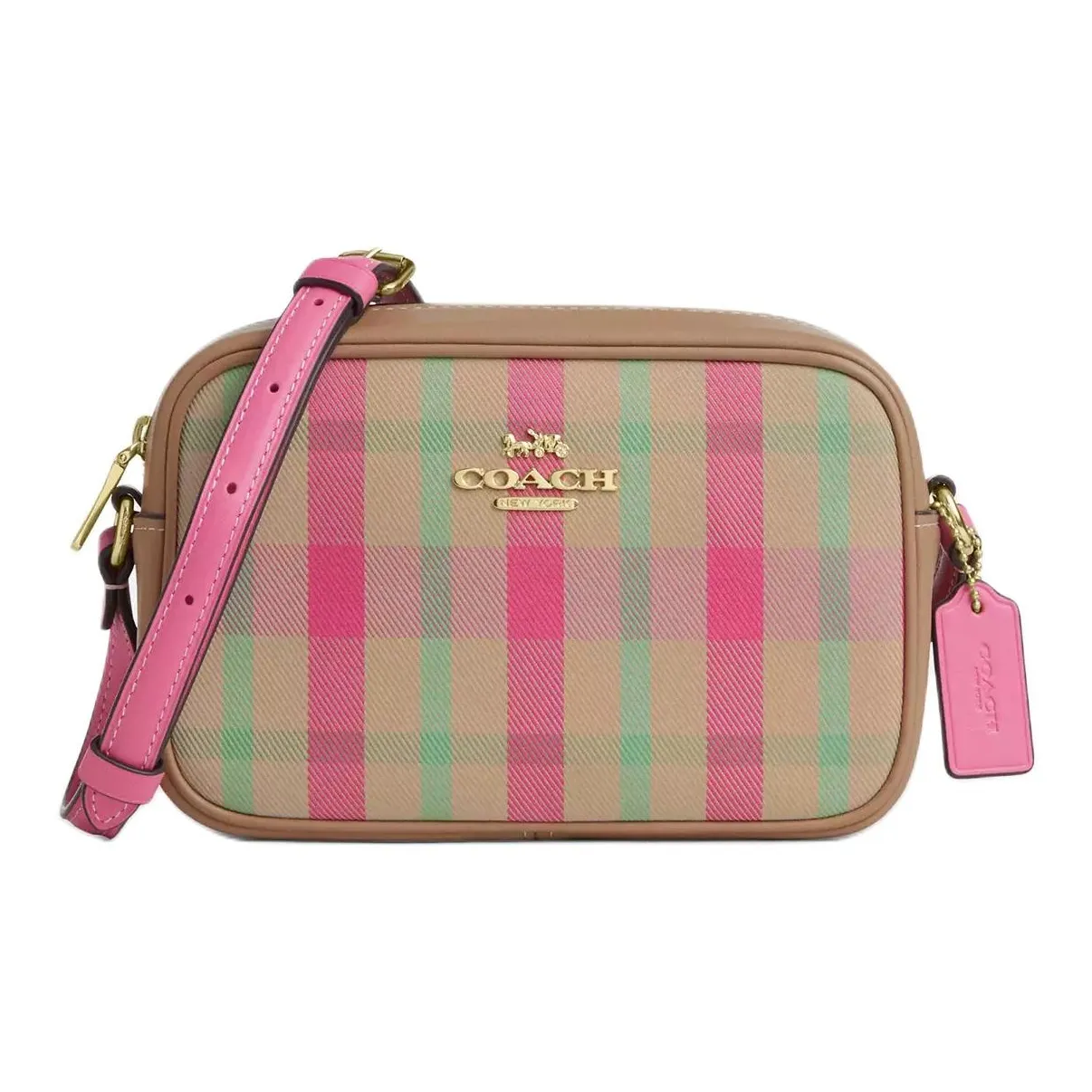 COACH Jamie Жаккард с Гладкой Кожей Camera Сумка Сумка через плечо Мини Женская Розовая Многоцветная