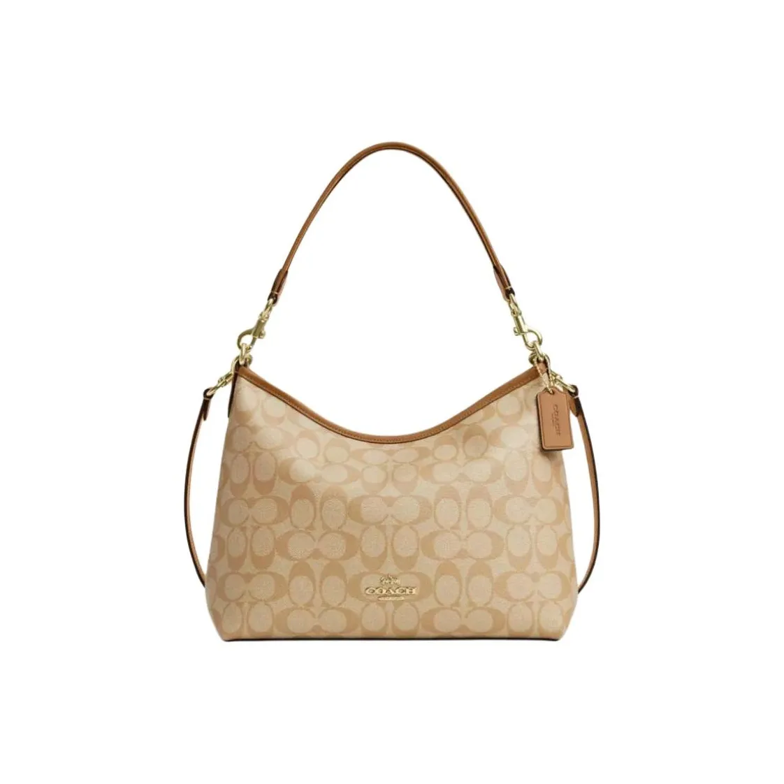 COACH Laurel Coated Canvas With Leather Hobo Bag, Shoulder Bag, Crossbody Bag, Handbag Large Women's Light Khaki