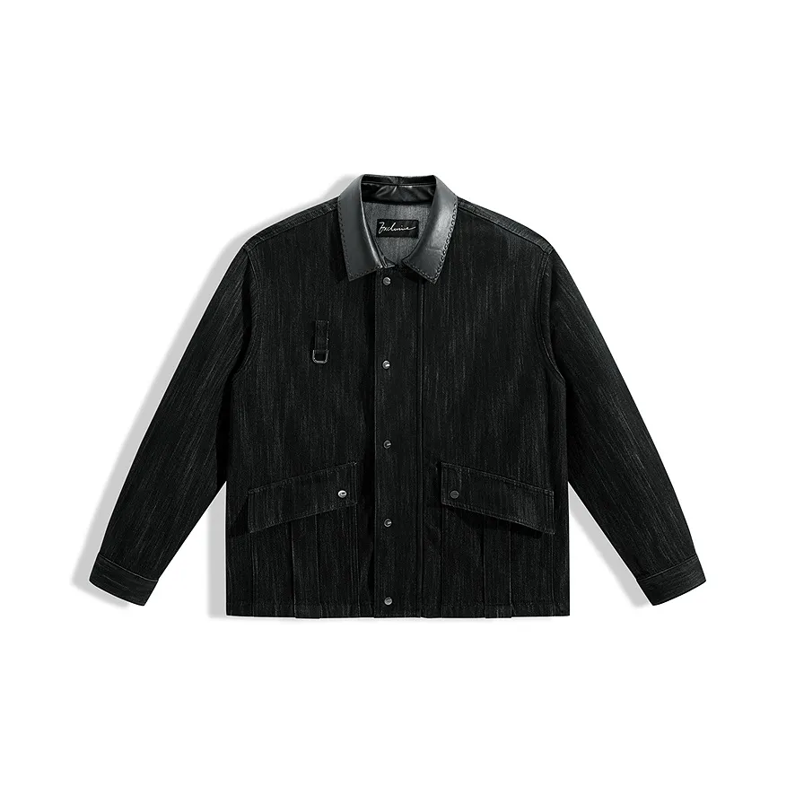 PEACEBIRD MEN Модный Barn Style PU кожа Отложной воротник Джинсовая куртка Мужская