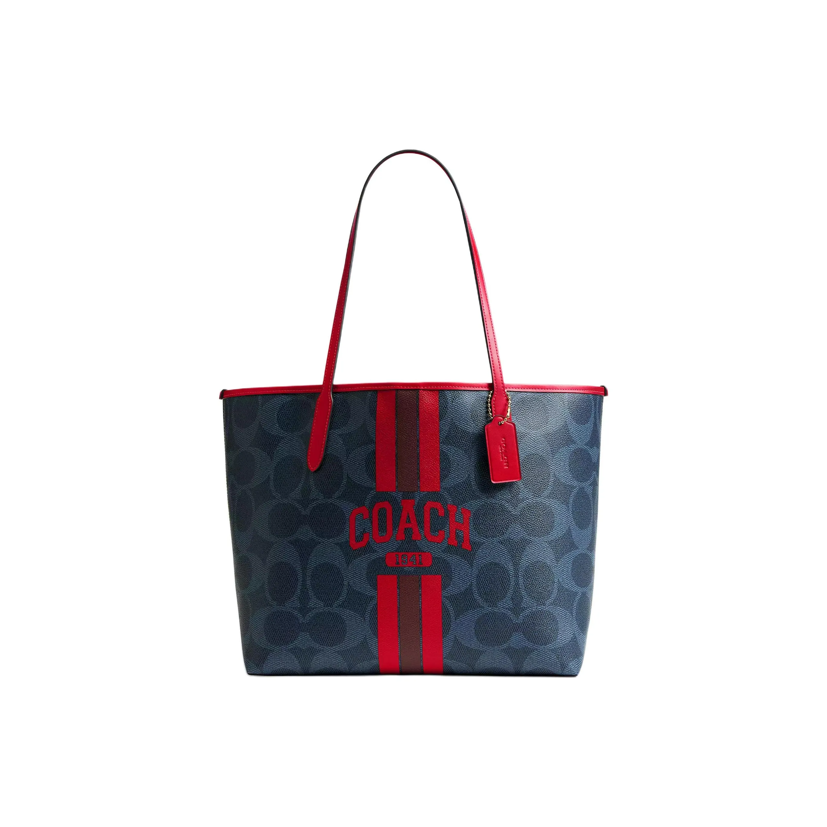 COACH Городская Сумка Tote из покрытого холста Сумка для покупок Сумка через плечо Большая Женская Джинсовая Синяя