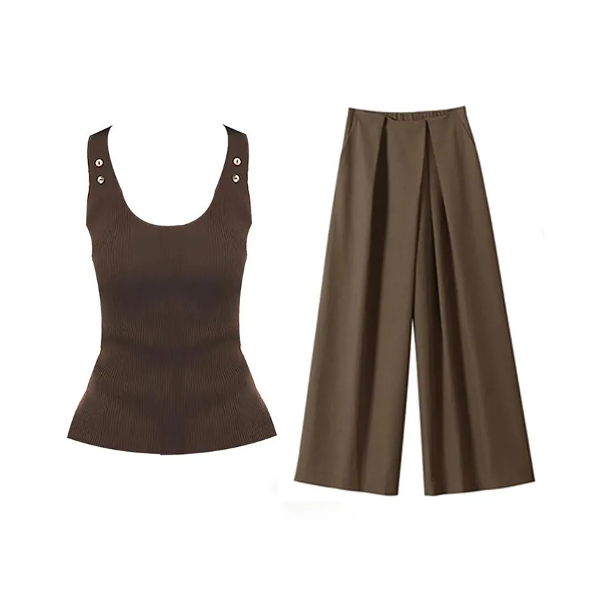 MARIE·COCO Коричневый топ на бретелях + Повседневные брюки Женские Повседневные костюмы